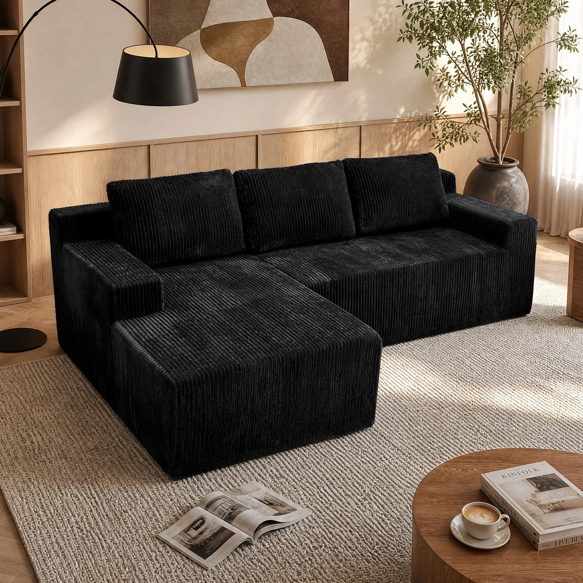 L-Shaped Modular Corduroy Sectional Sofa, Floor Couch Set