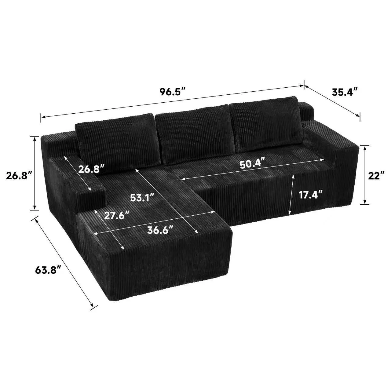 L-Shaped Modular Corduroy Sectional Sofa, Floor Couch Set
