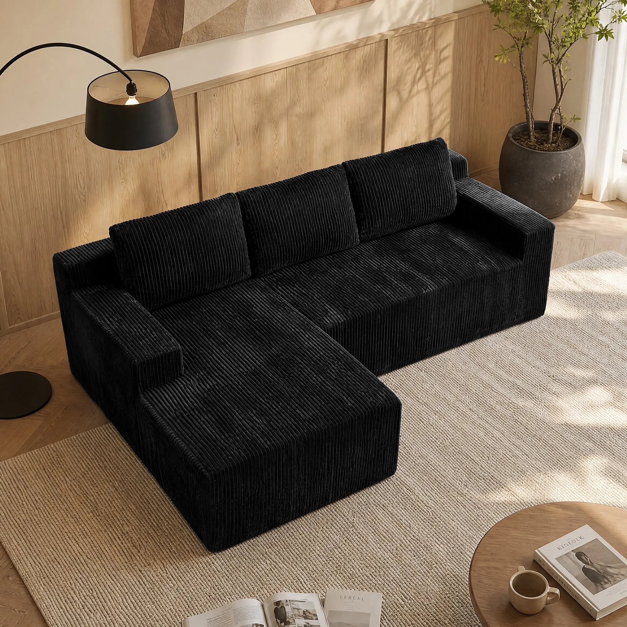 L-Shaped Modular Corduroy Sectional Sofa, Floor Couch Set