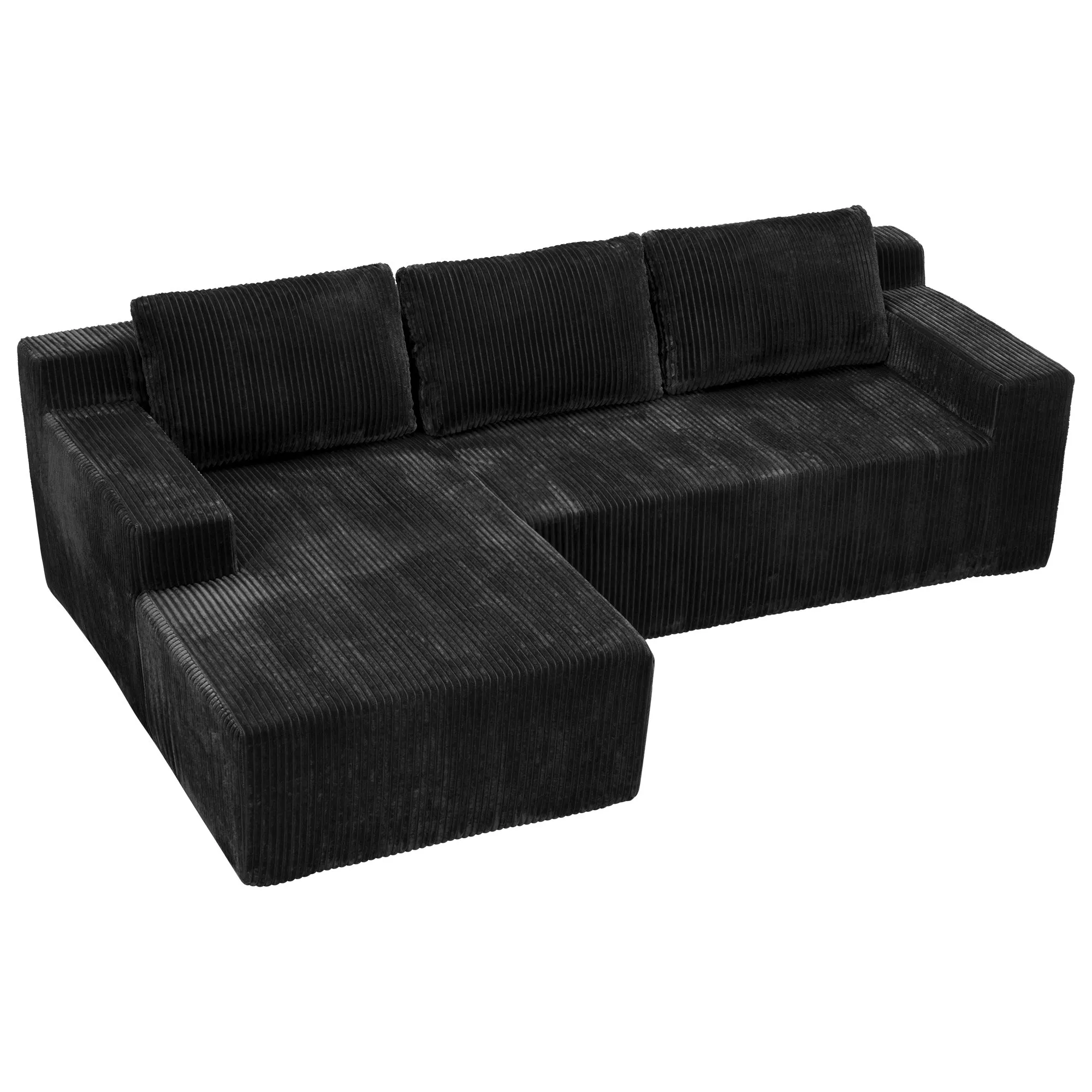 L-Shaped Modular Corduroy Sectional Sofa, Floor Couch Set