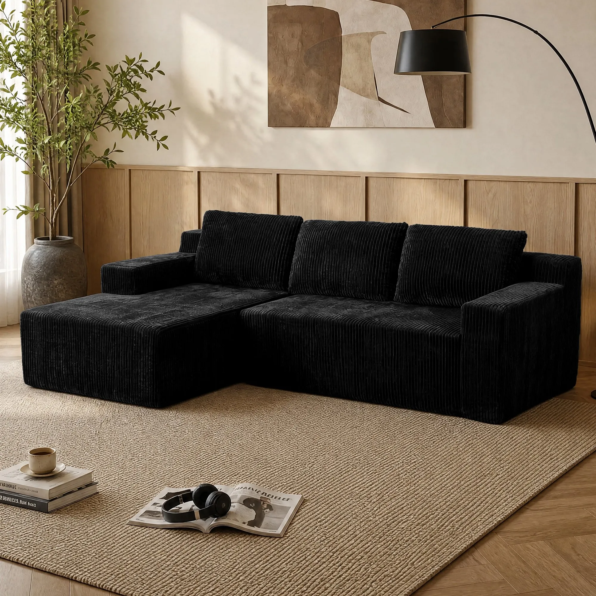 L-Shaped Modular Corduroy Sectional Sofa, Floor Couch Set