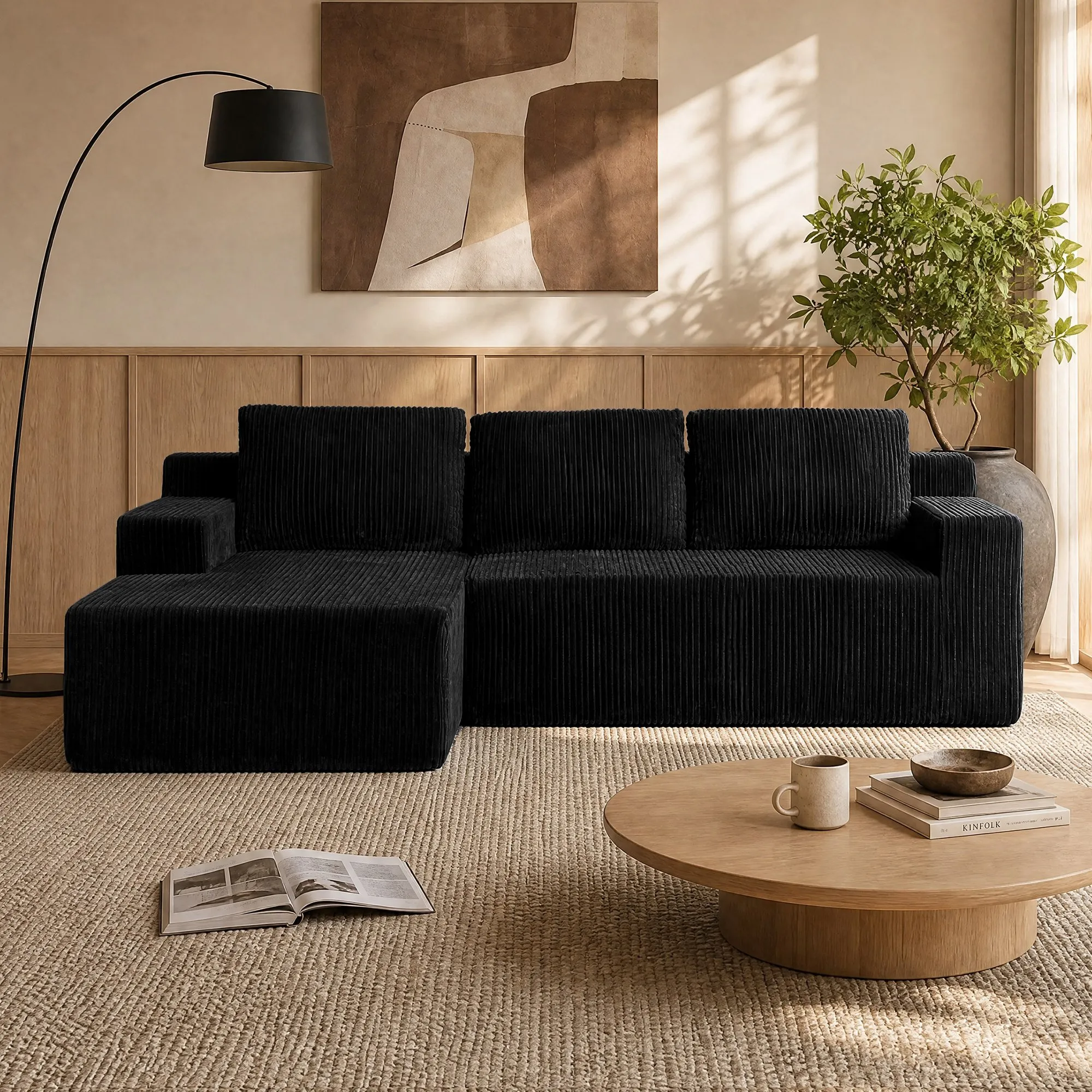 L-Shaped Modular Corduroy Sectional Sofa, Floor Couch Set