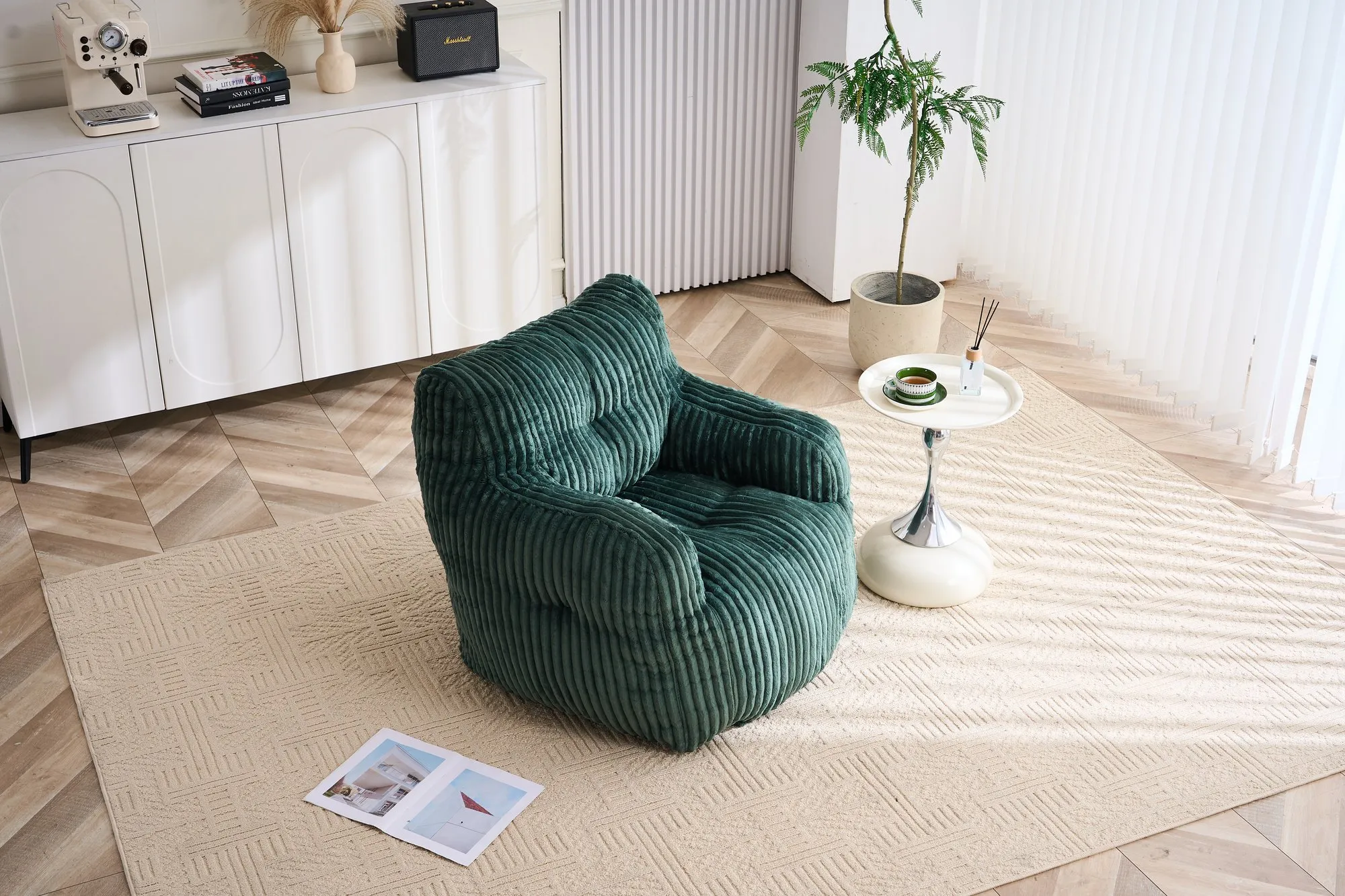 010-Soft Fluffy Corduroy Fabric Bean Bag Chair Filled With Memory Sponge,Green