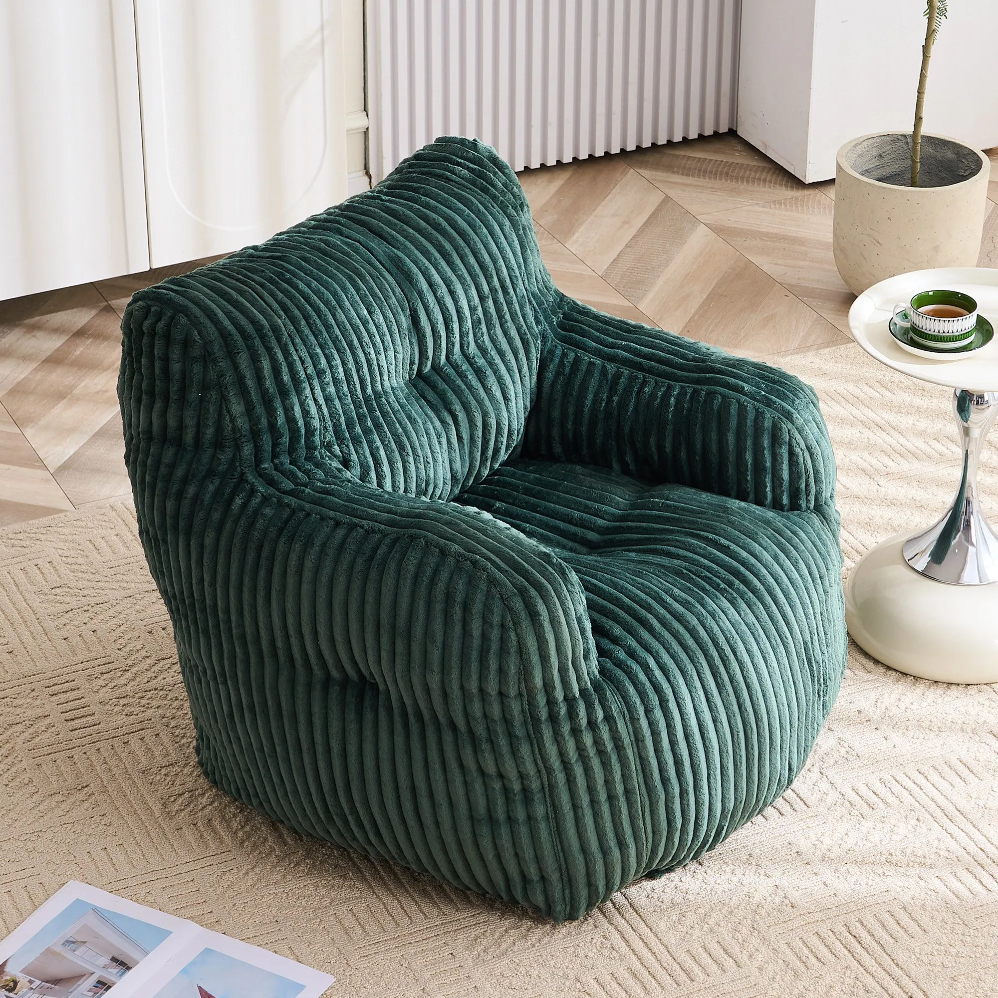 010-Soft Fluffy Corduroy Fabric Bean Bag Chair Filled With Memory Sponge,Green