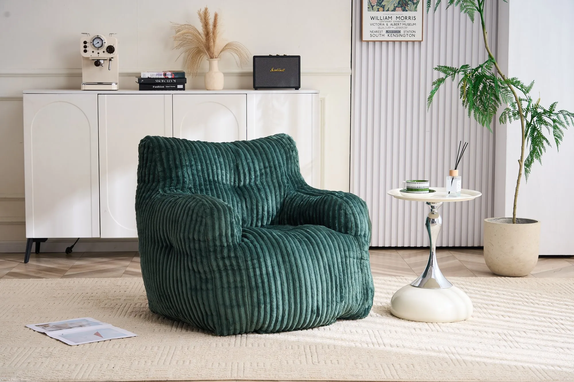 010-Soft Fluffy Corduroy Fabric Bean Bag Chair Filled With Memory Sponge,Green