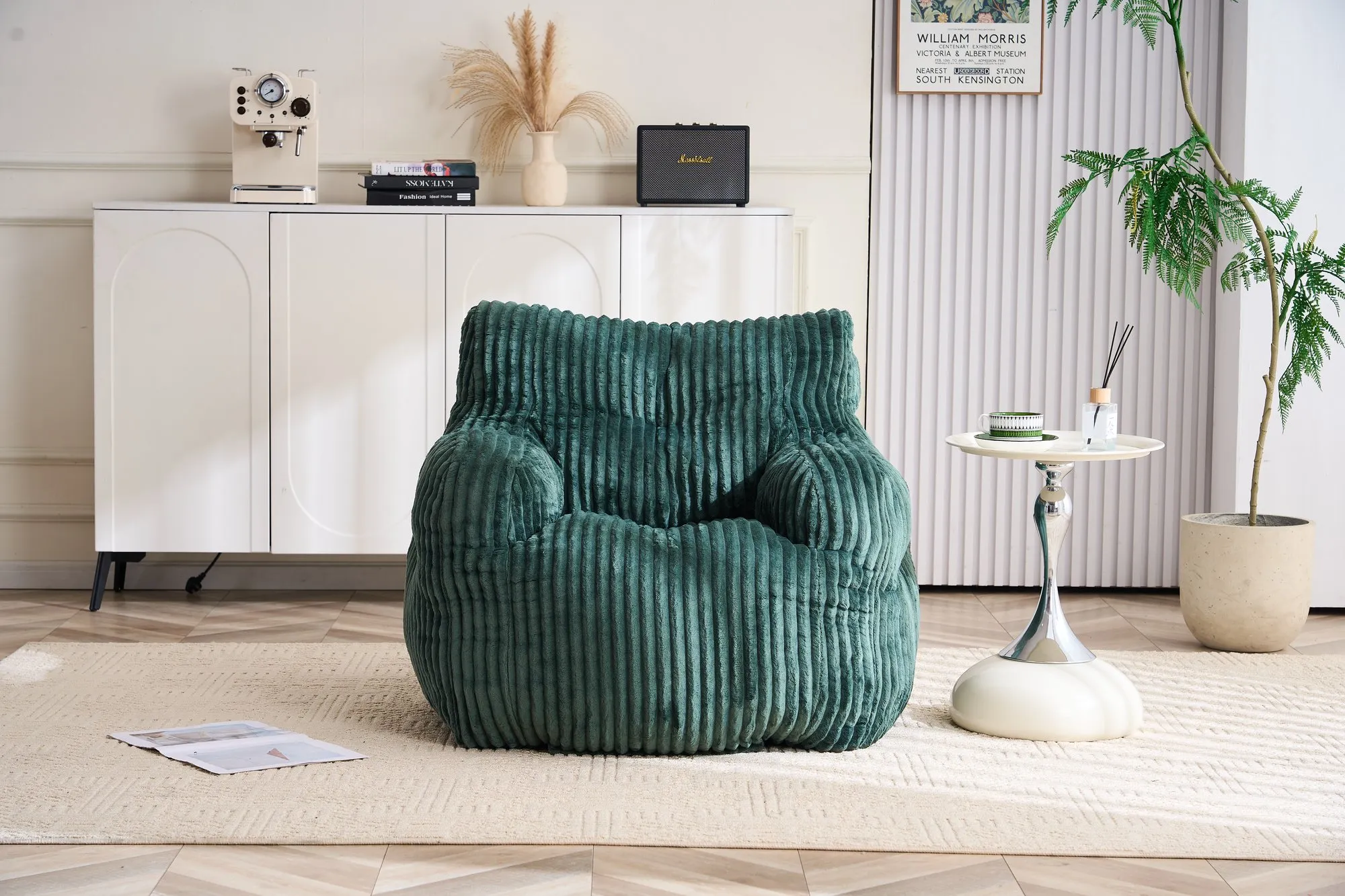 010-Soft Fluffy Corduroy Fabric Bean Bag Chair Filled With Memory Sponge,Green