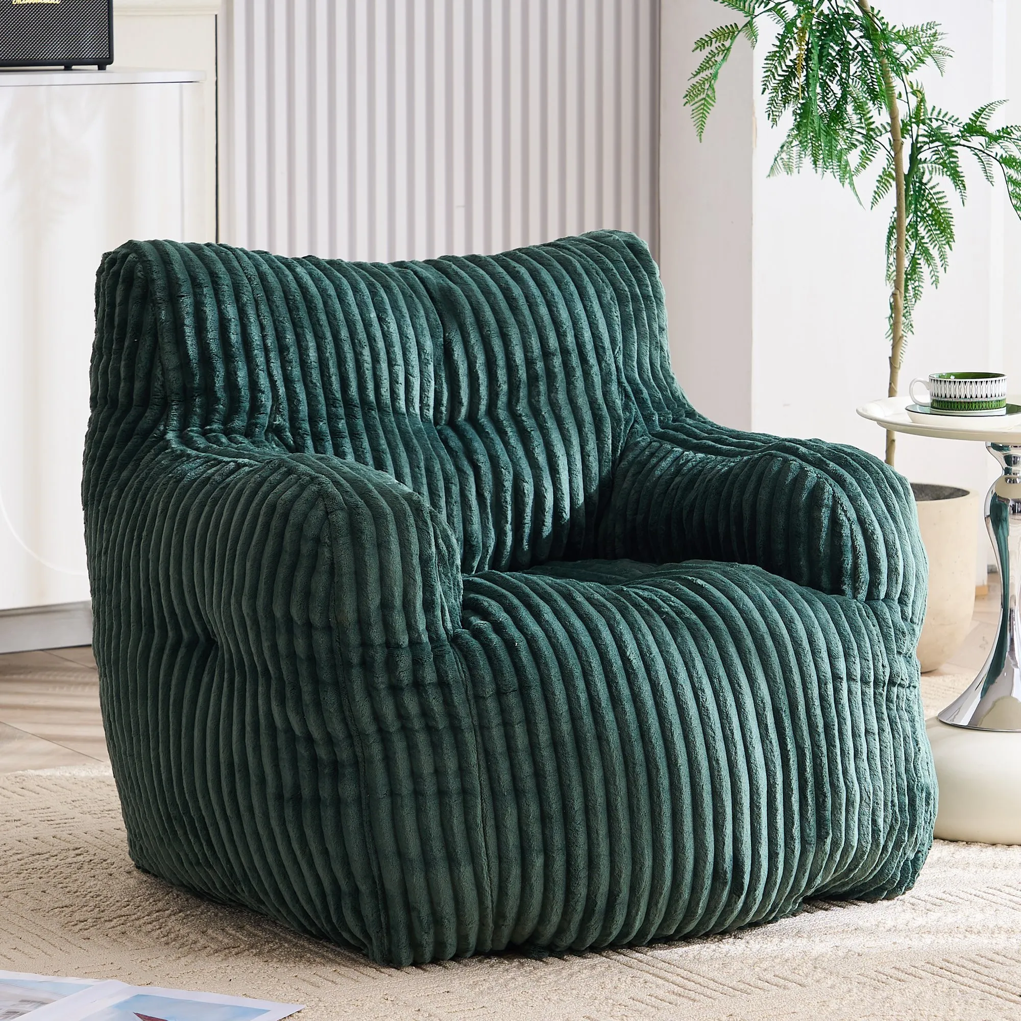 010-Soft Fluffy Corduroy Fabric Bean Bag Chair Filled With Memory Sponge,Green