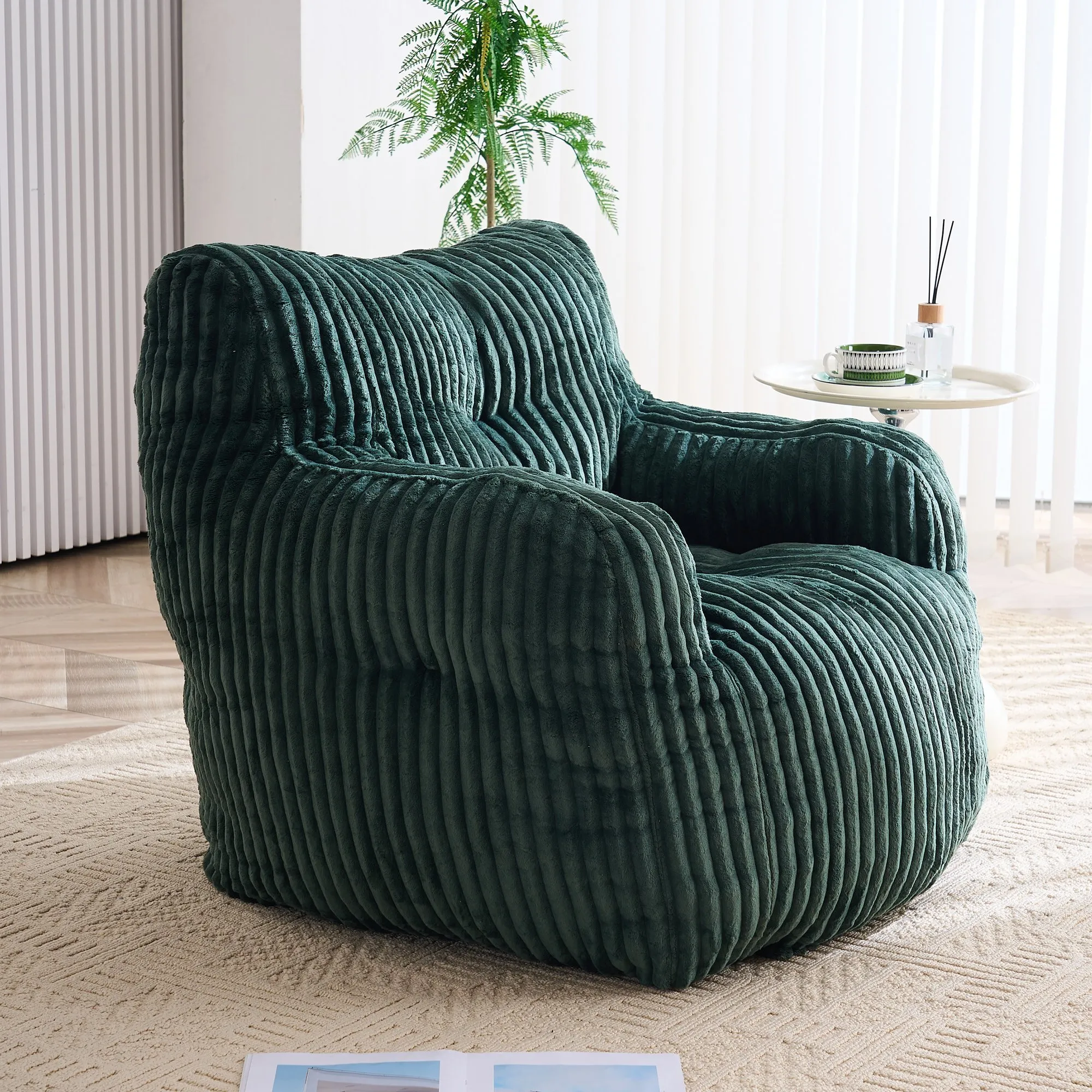 010-Soft Fluffy Corduroy Fabric Bean Bag Chair Filled With Memory Sponge,Green