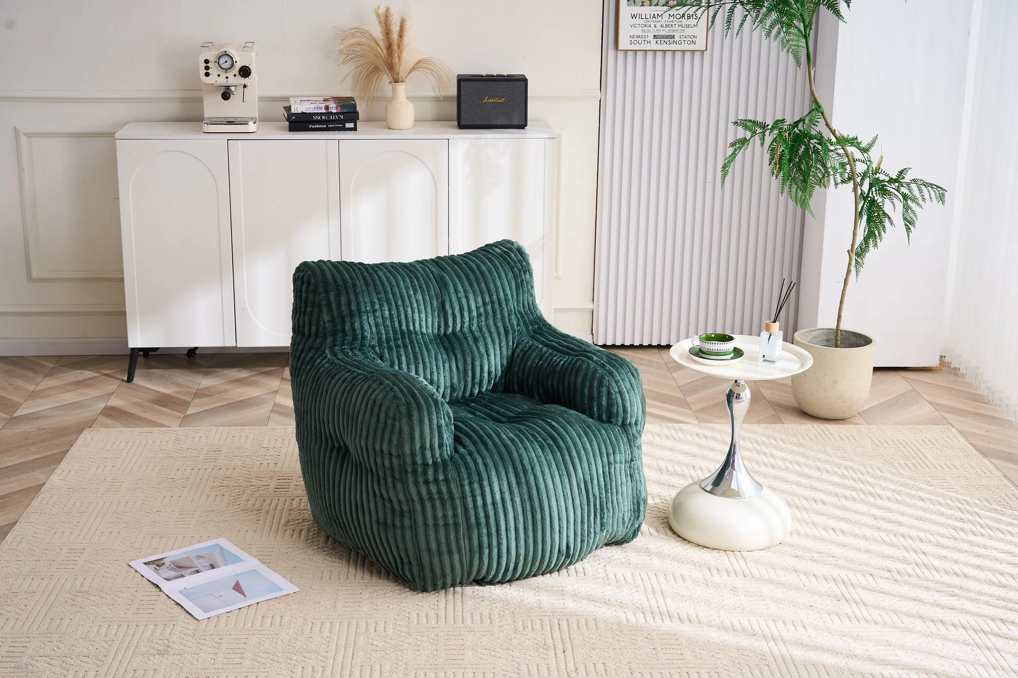 010-Soft Fluffy Corduroy Fabric Bean Bag Chair Filled With Memory Sponge,Green