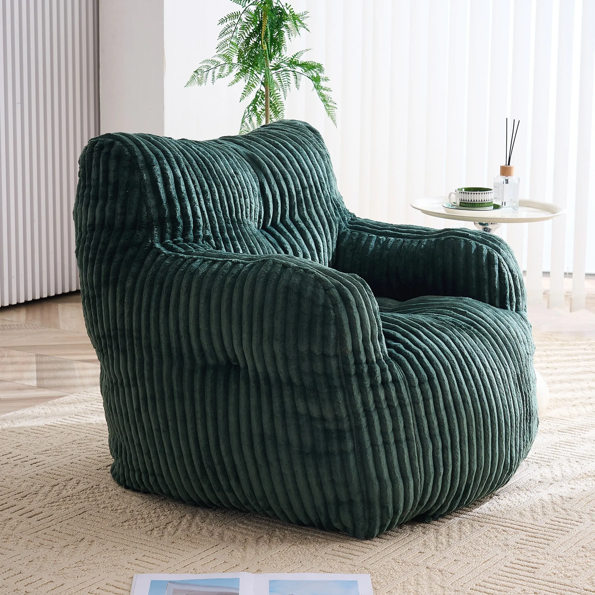 010-Soft Fluffy Corduroy Fabric Bean Bag Chair Filled With Memory Sponge,Green