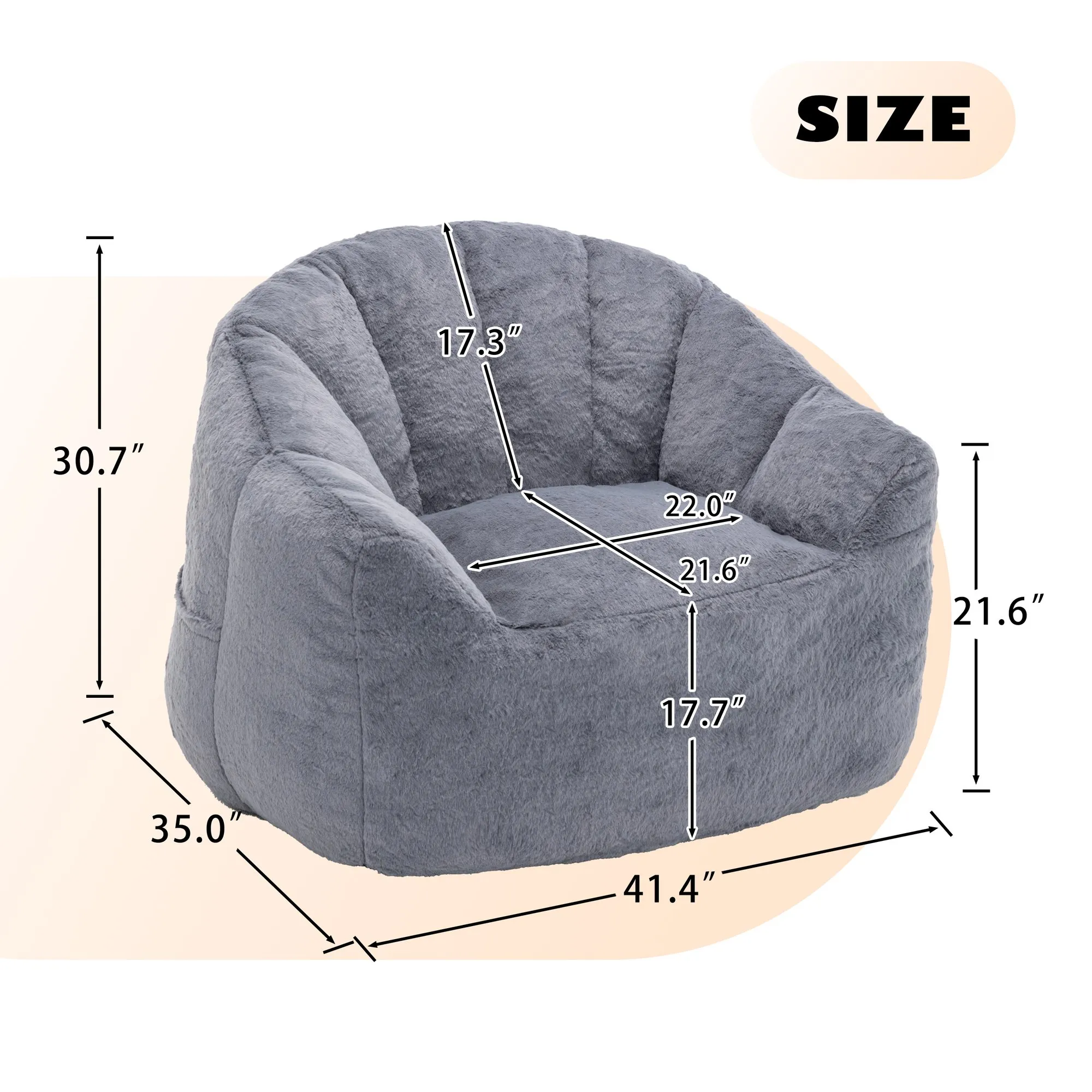 Faux Fur Bean Bag Sofa Chair with Armrests, High-Density Fill
