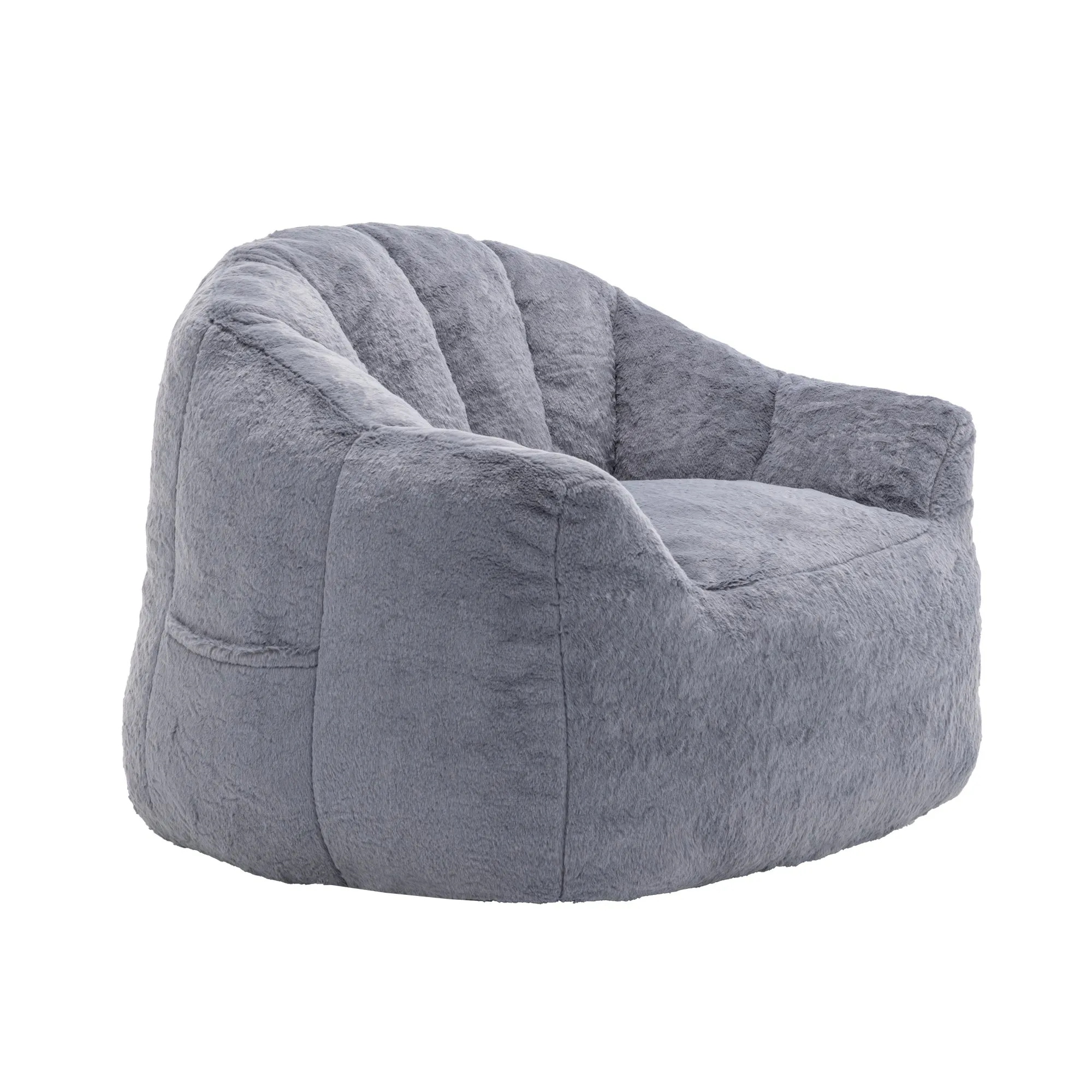 Faux Fur Bean Bag Sofa Chair with Armrests, High-Density Fill