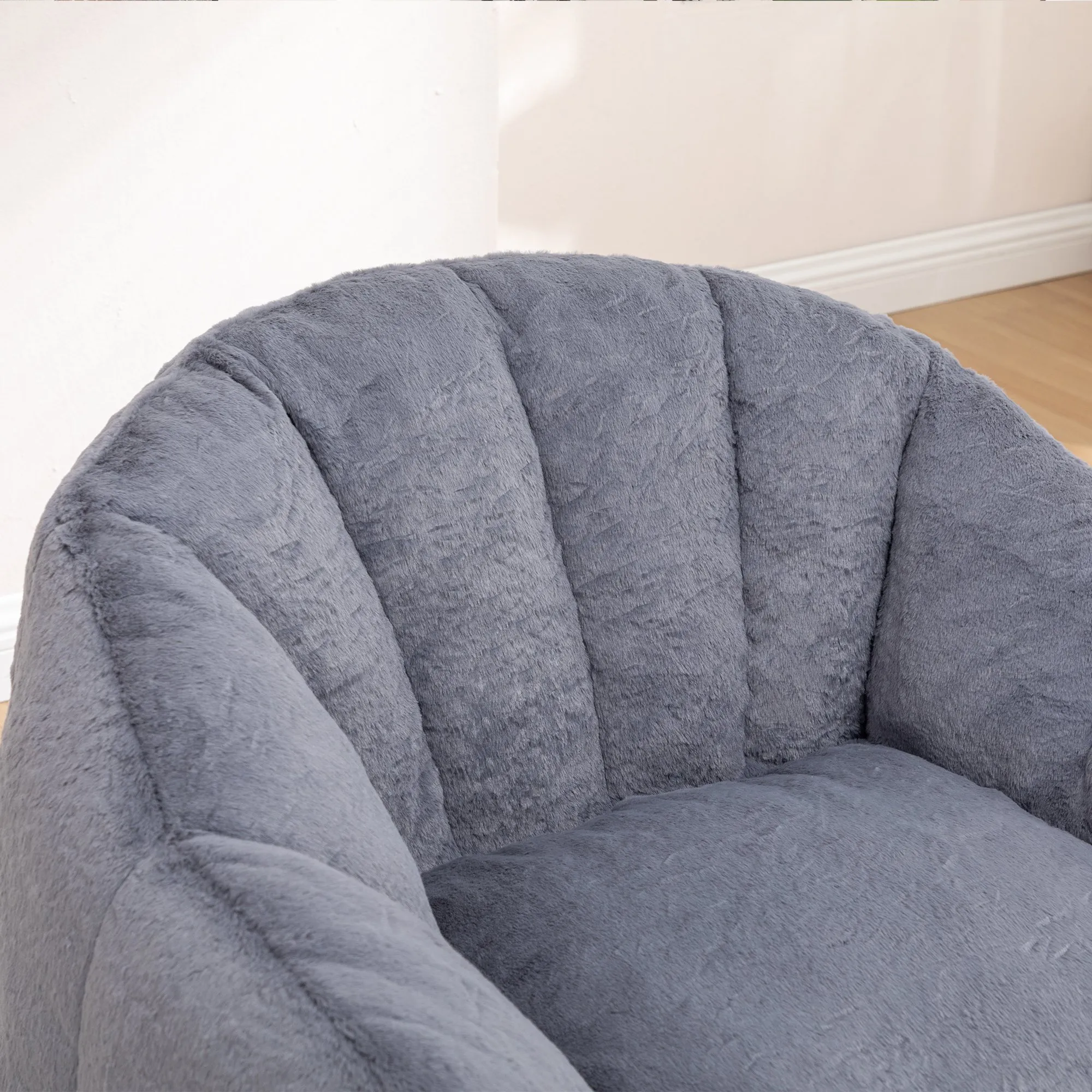Faux Fur Bean Bag Sofa Chair with Armrests, High-Density Fill