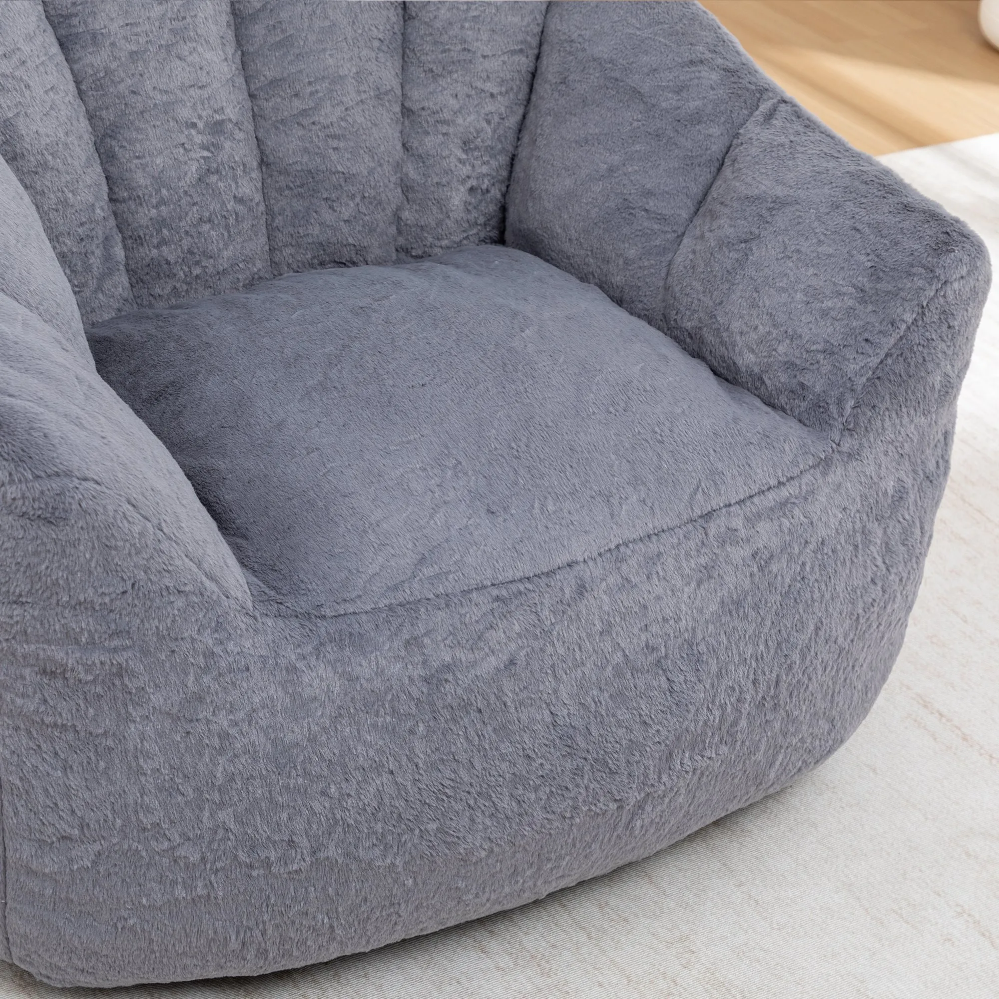 Faux Fur Bean Bag Sofa Chair with Armrests, High-Density Fill