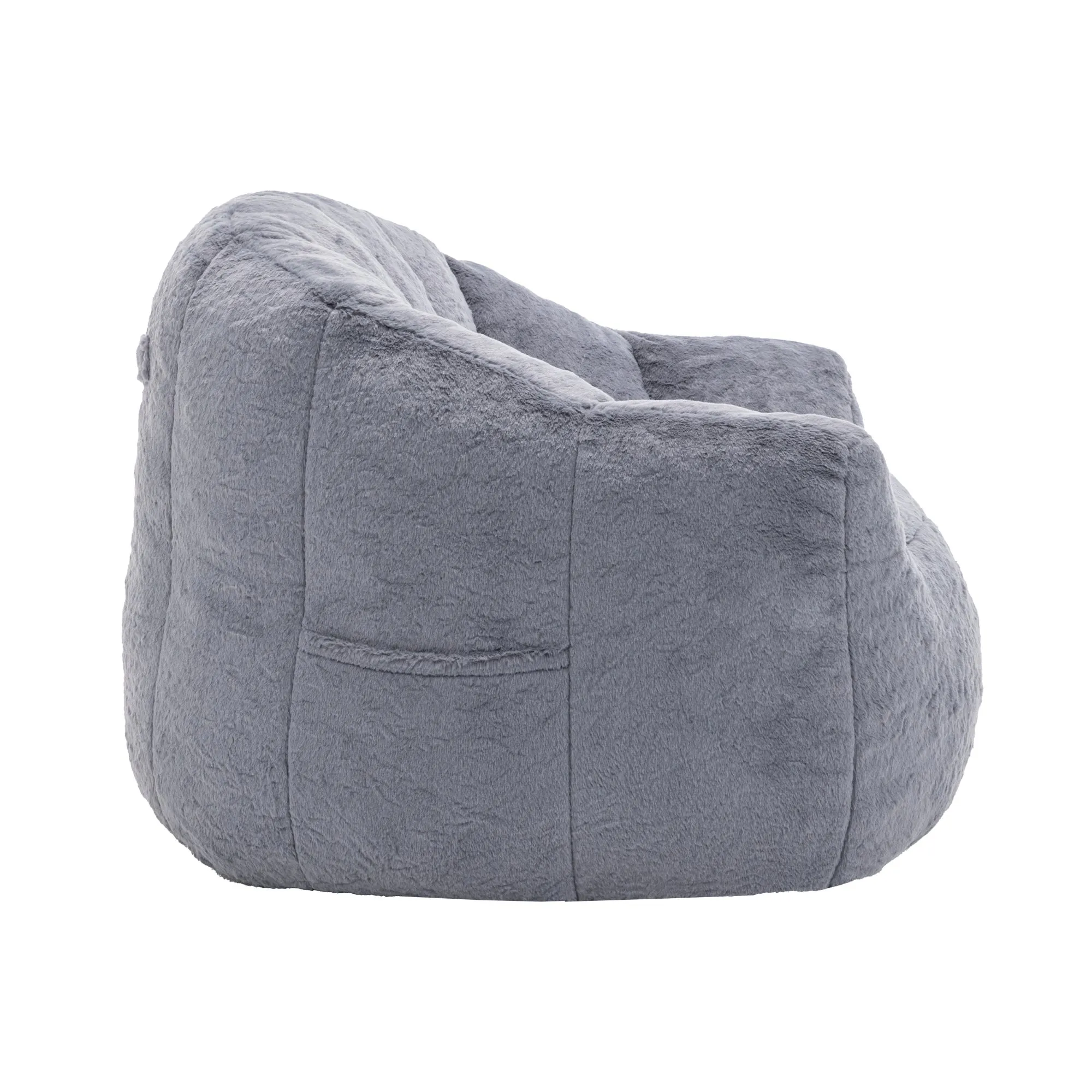 Faux Fur Bean Bag Sofa Chair with Armrests, High-Density Fill