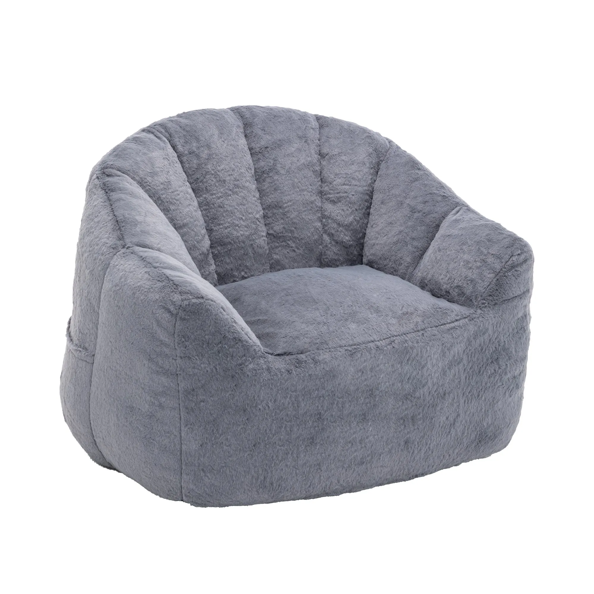 Faux Fur Bean Bag Sofa Chair with Armrests, High-Density Fill