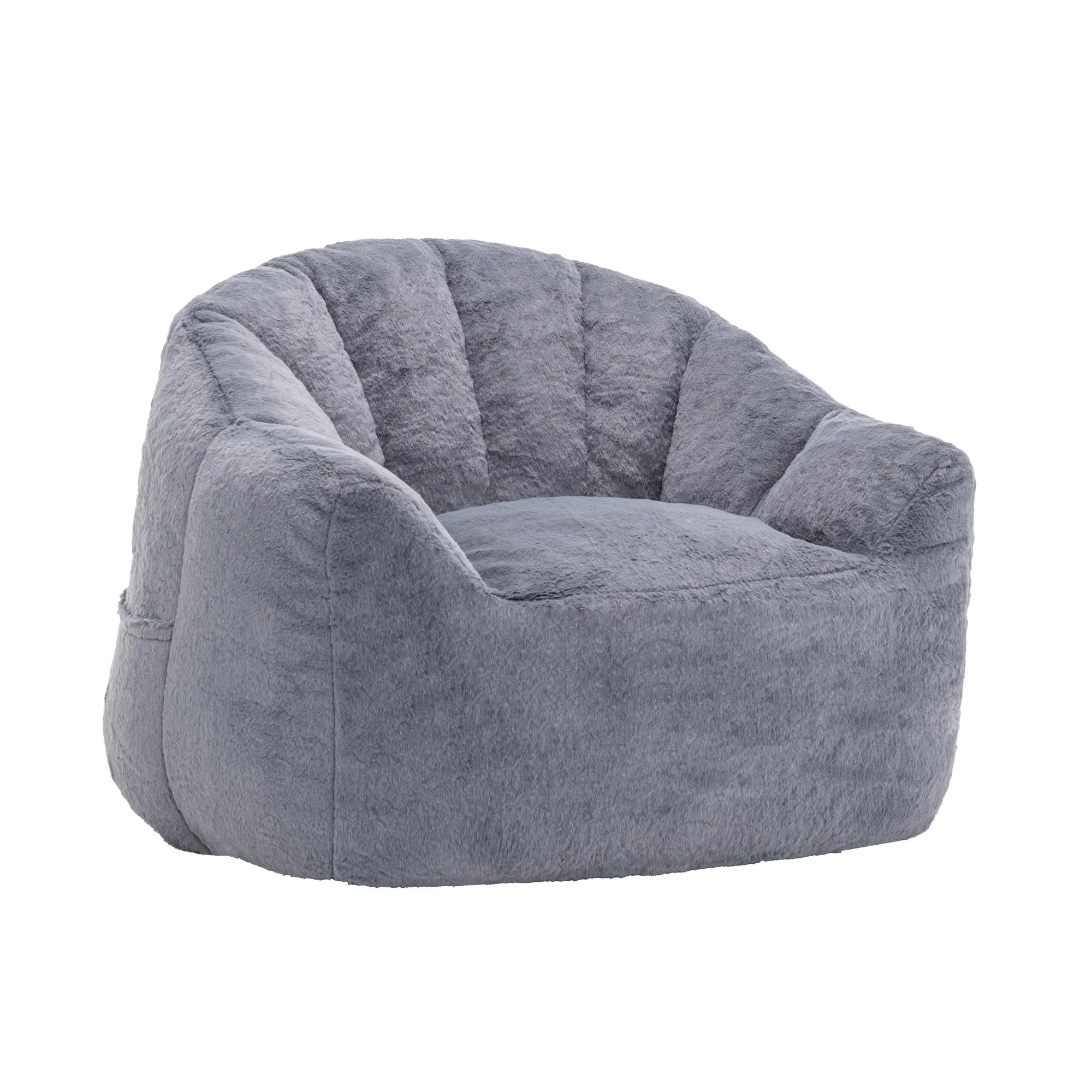 Faux Fur Bean Bag Sofa Chair with Armrests, High-Density Fill