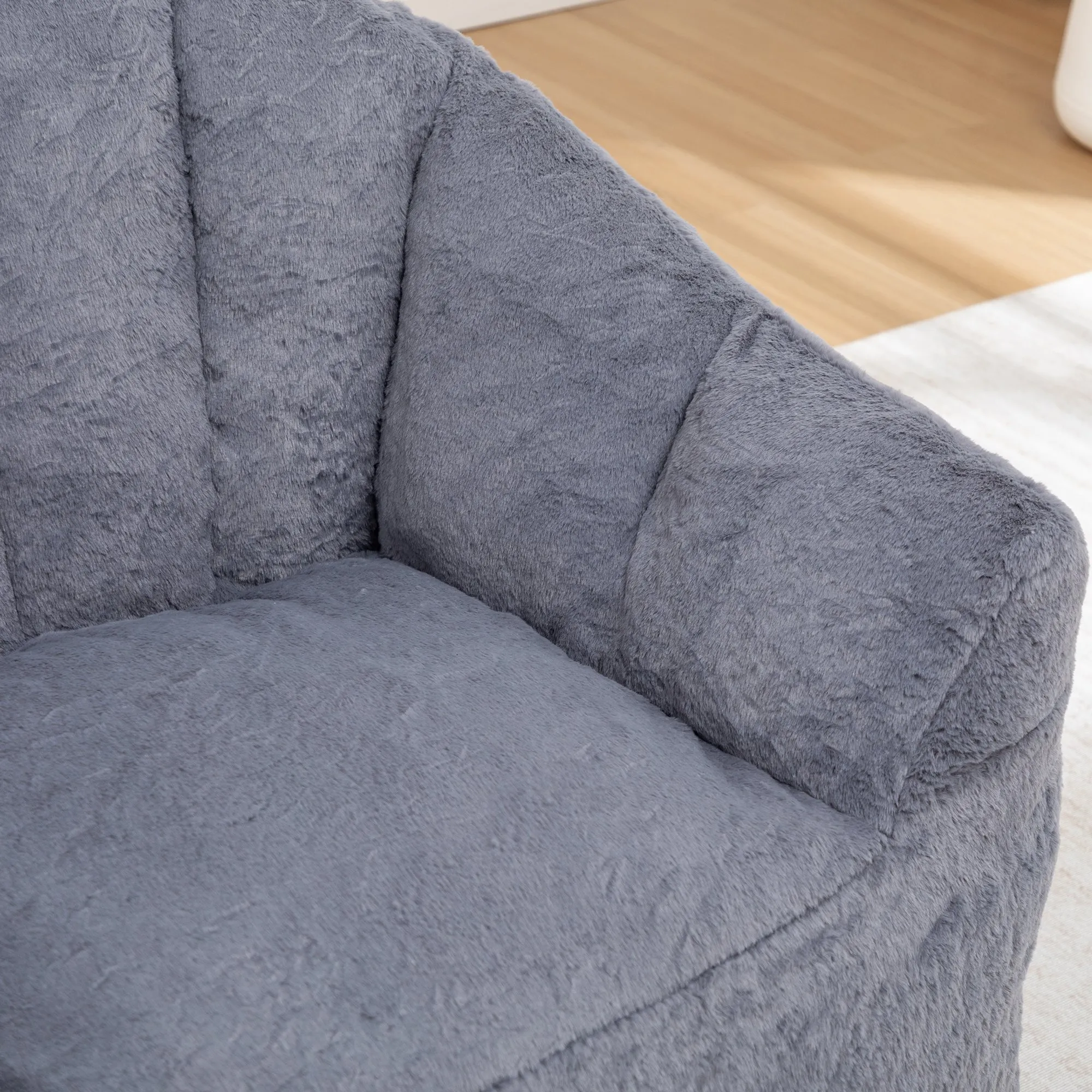 Faux Fur Bean Bag Sofa Chair with Armrests, High-Density Fill
