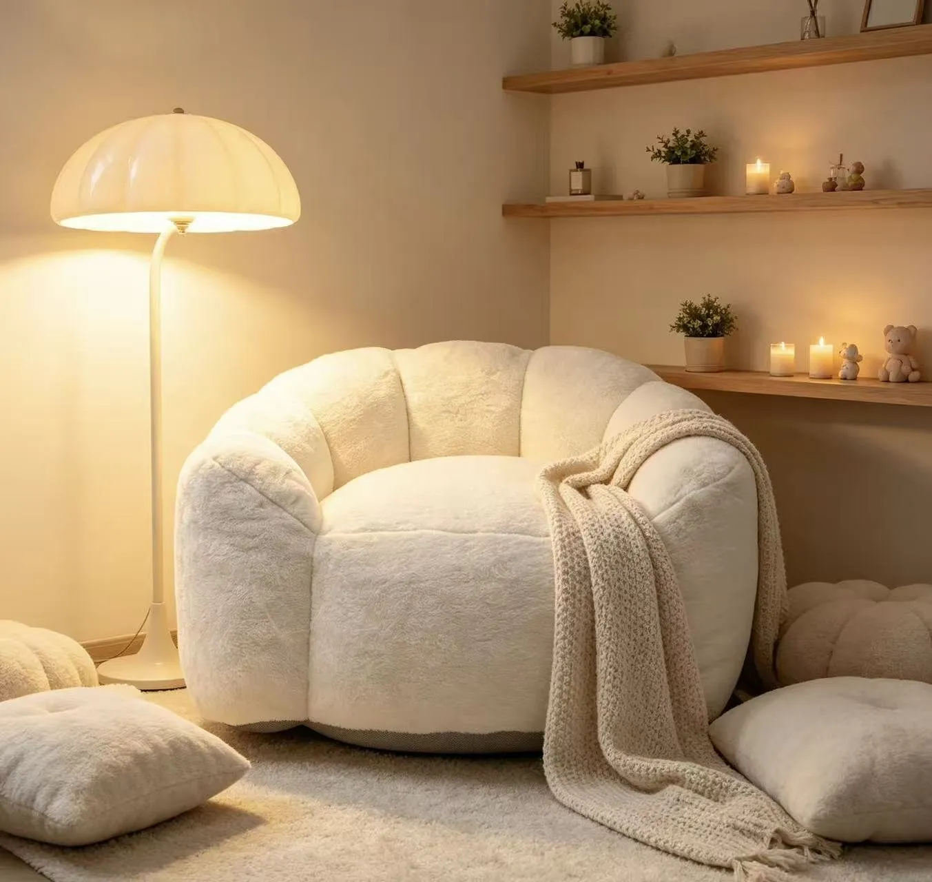 Large Petal Cloud Lazy Sofa Chair, Microsuede Upholstered