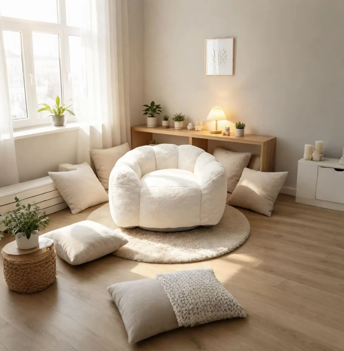 Large Petal Cloud Lazy Sofa Chair, Microsuede Upholstered