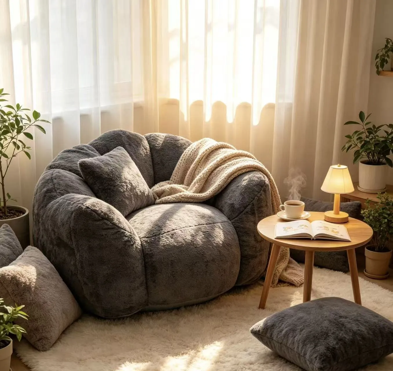 Large Petal Cloud Lazy Sofa Chair, Microsuede Upholstered