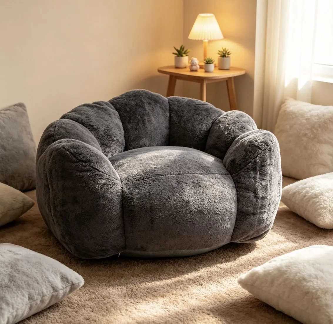 Large Petal Cloud Lazy Sofa Chair, Microsuede Upholstered