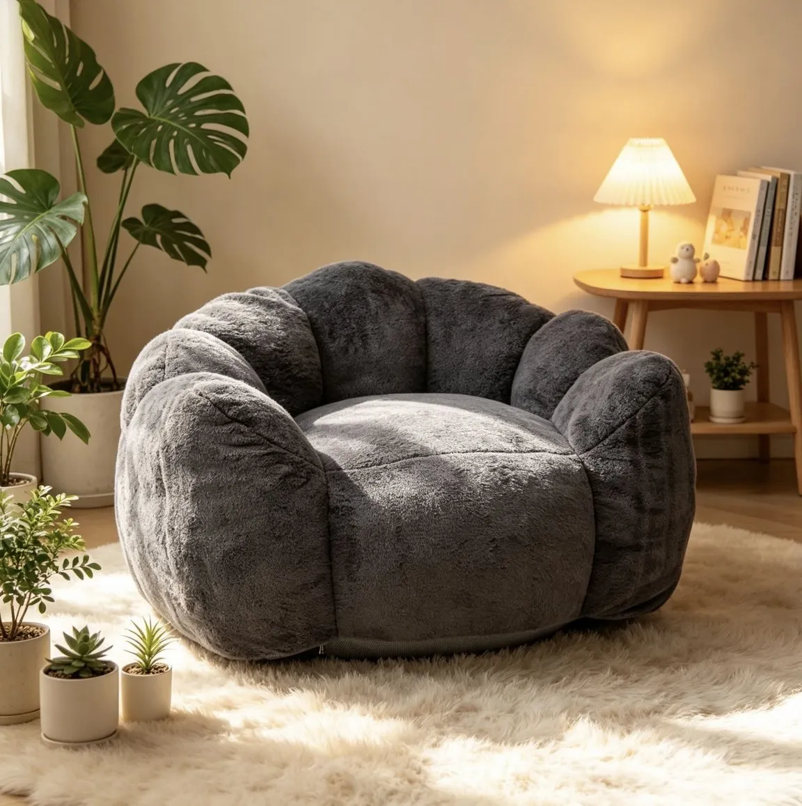 Large Petal Cloud Lazy Sofa Chair, Microsuede Upholstered