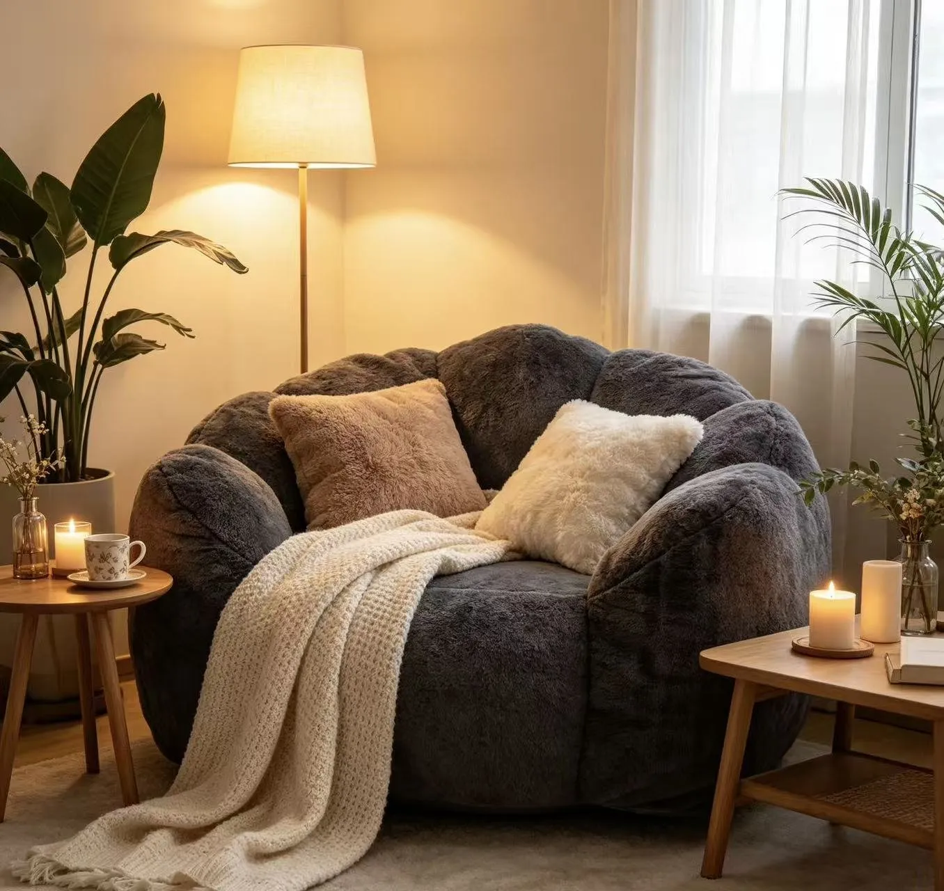 Large Petal Cloud Lazy Sofa Chair, Microsuede Upholstered