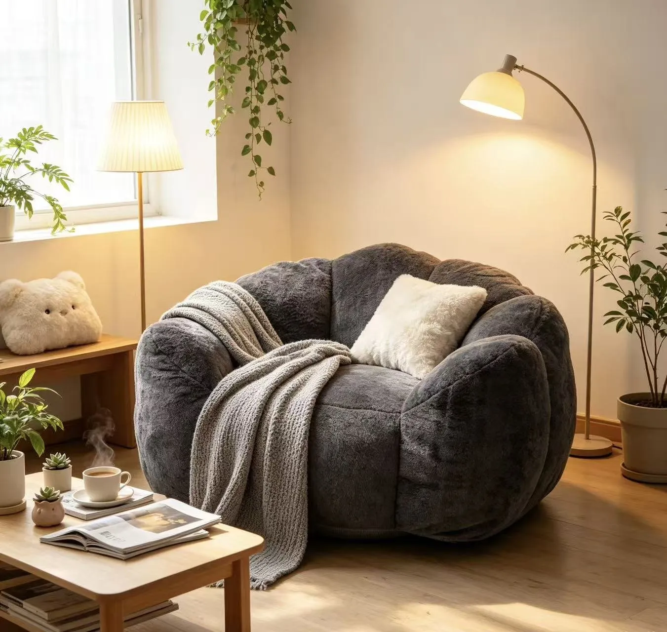 Large Petal Cloud Lazy Sofa Chair, Microsuede Upholstered