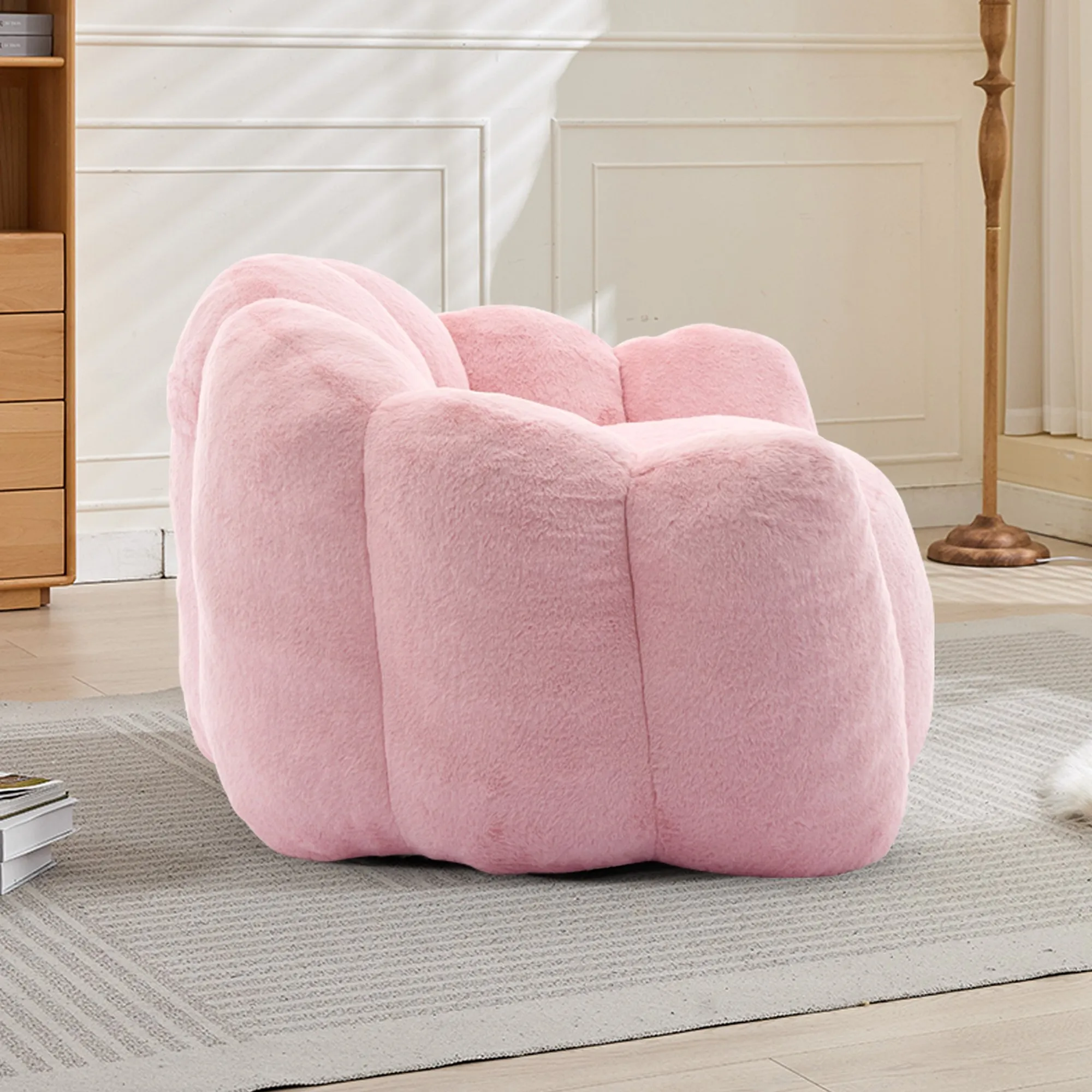 Lotus Faux Fur Bean Bag Sofa with Pull Ring, Adult Compression
