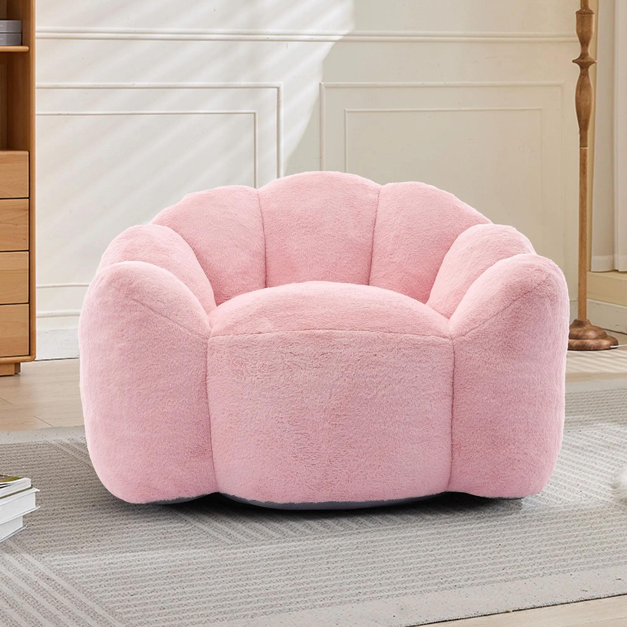 Lotus Faux Fur Bean Bag Sofa with Pull Ring, Adult Compression
