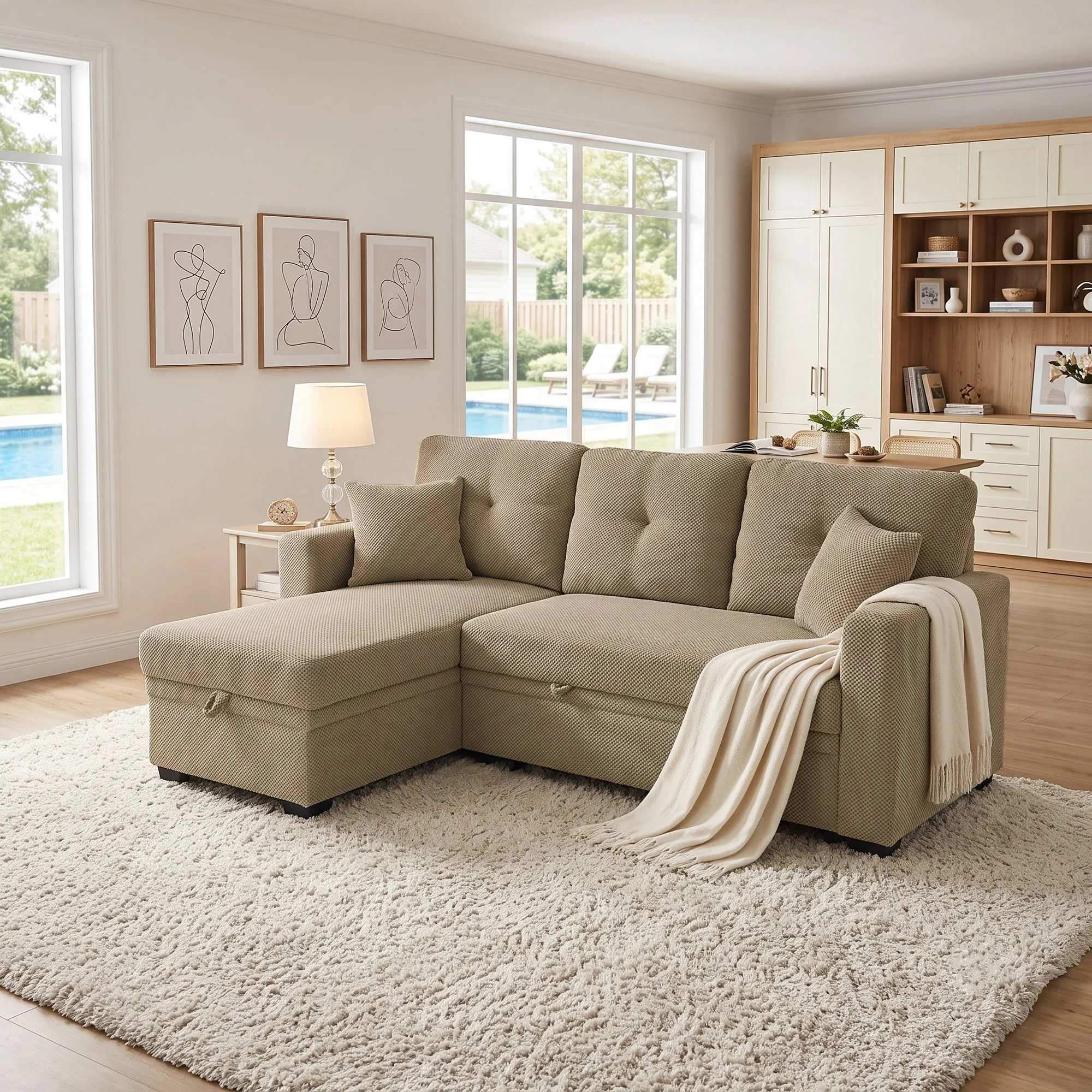 Sleeper Sectional Sofa with Pull-Out Bed and Reversible Chaise