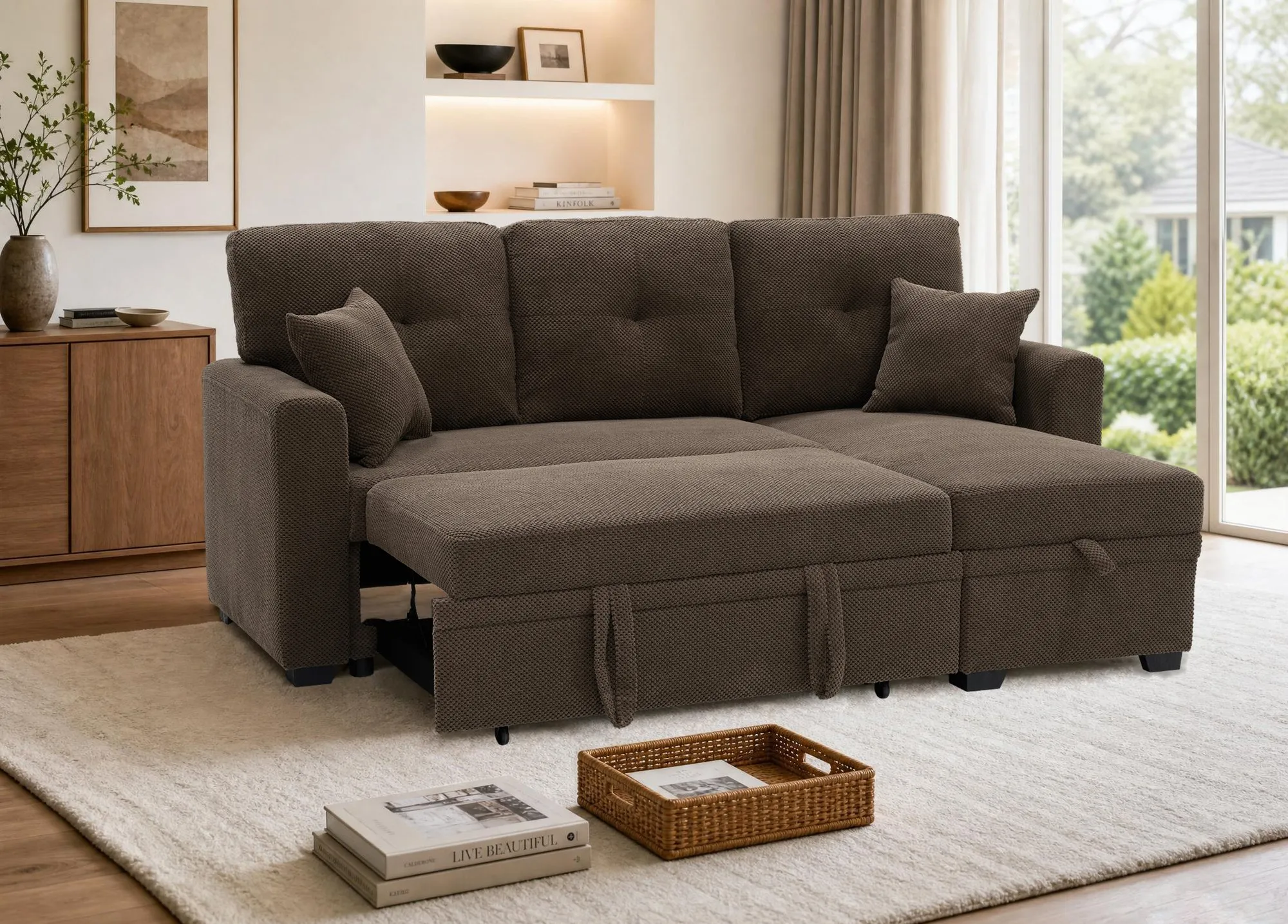 Sleeper Sectional Sofa with Pull-Out Bed and Reversible Chaise