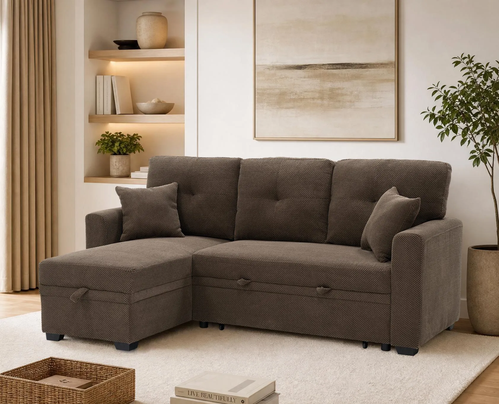 Sleeper Sectional Sofa with Pull-Out Bed and Reversible Chaise