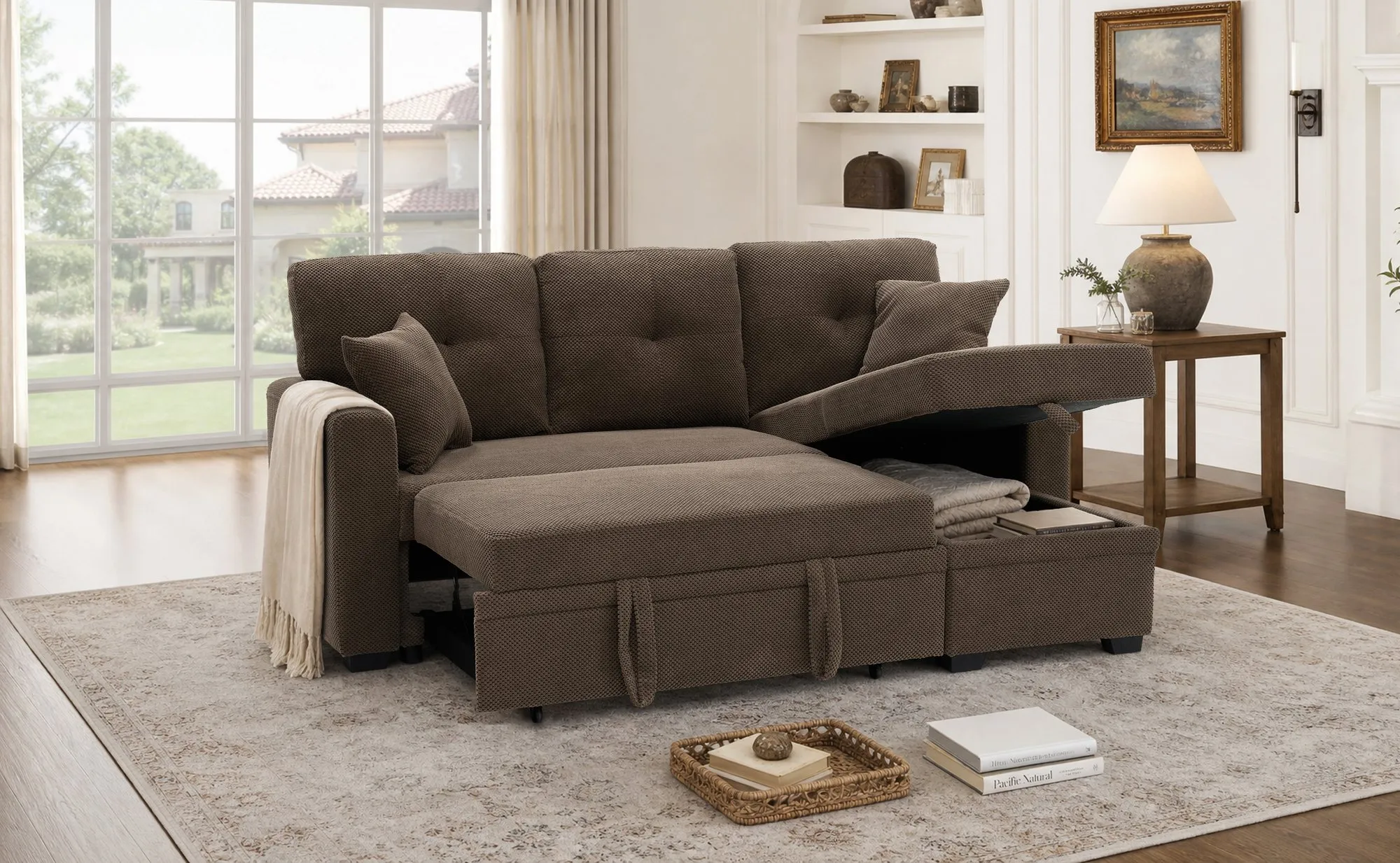 Sleeper Sectional Sofa with Pull-Out Bed and Reversible Chaise