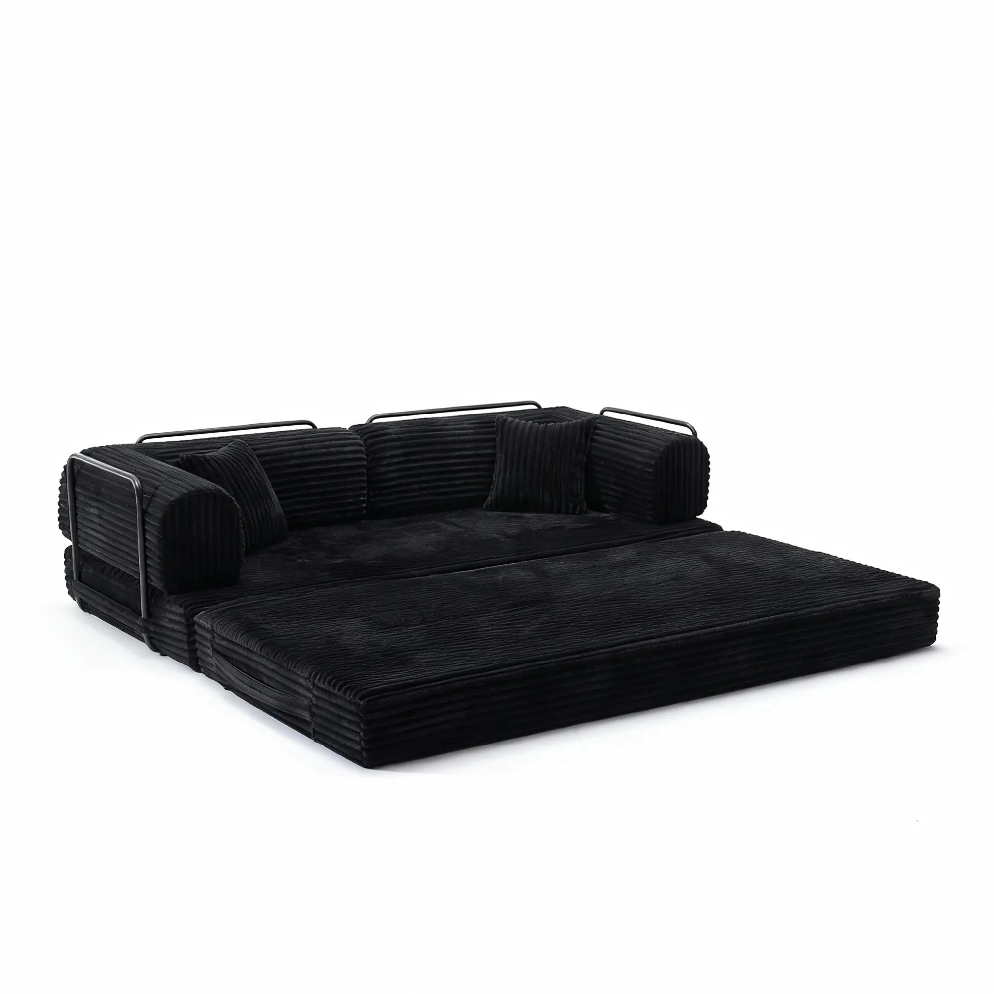 Corduroy Compression Sofa Bed, Convertible Floor Sofa with Pillows