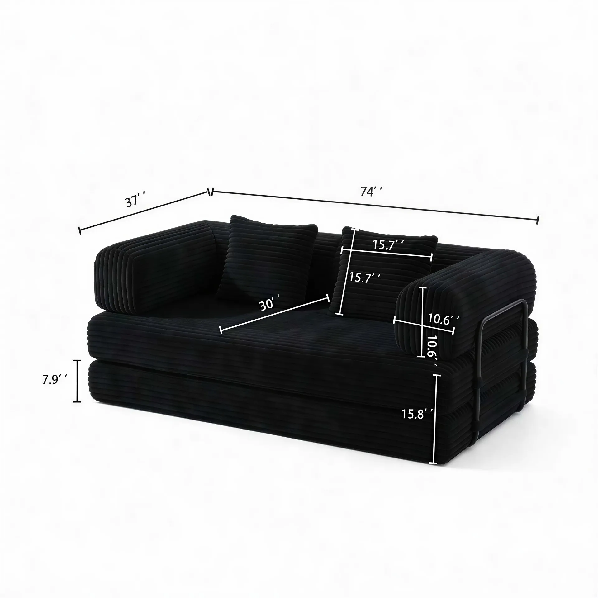 Corduroy Compression Sofa Bed, Convertible Floor Sofa with Pillows