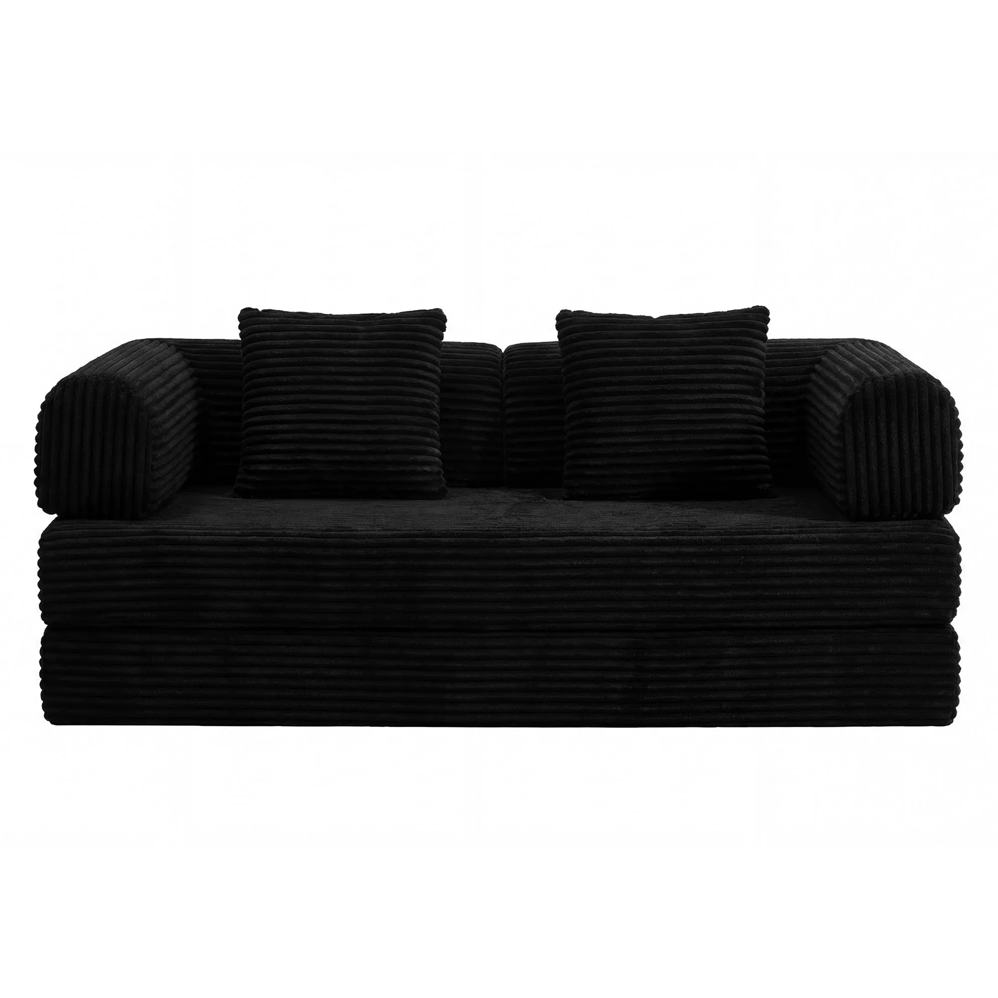 Corduroy Compression Sofa Bed, Convertible Floor Sofa with Pillows