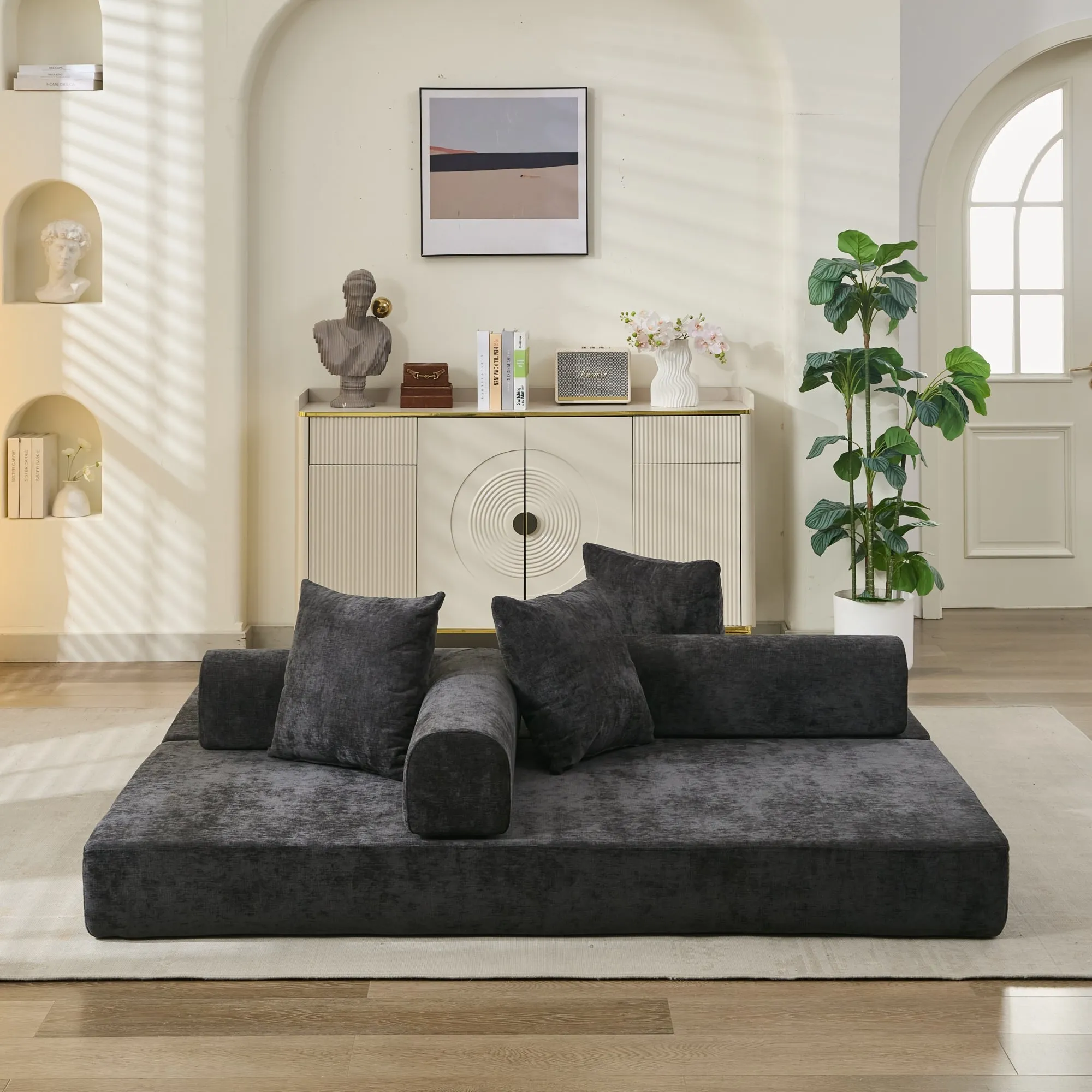 Chenille Convertible Folding Mattress Couch, Comfy Floor Sofa Bed