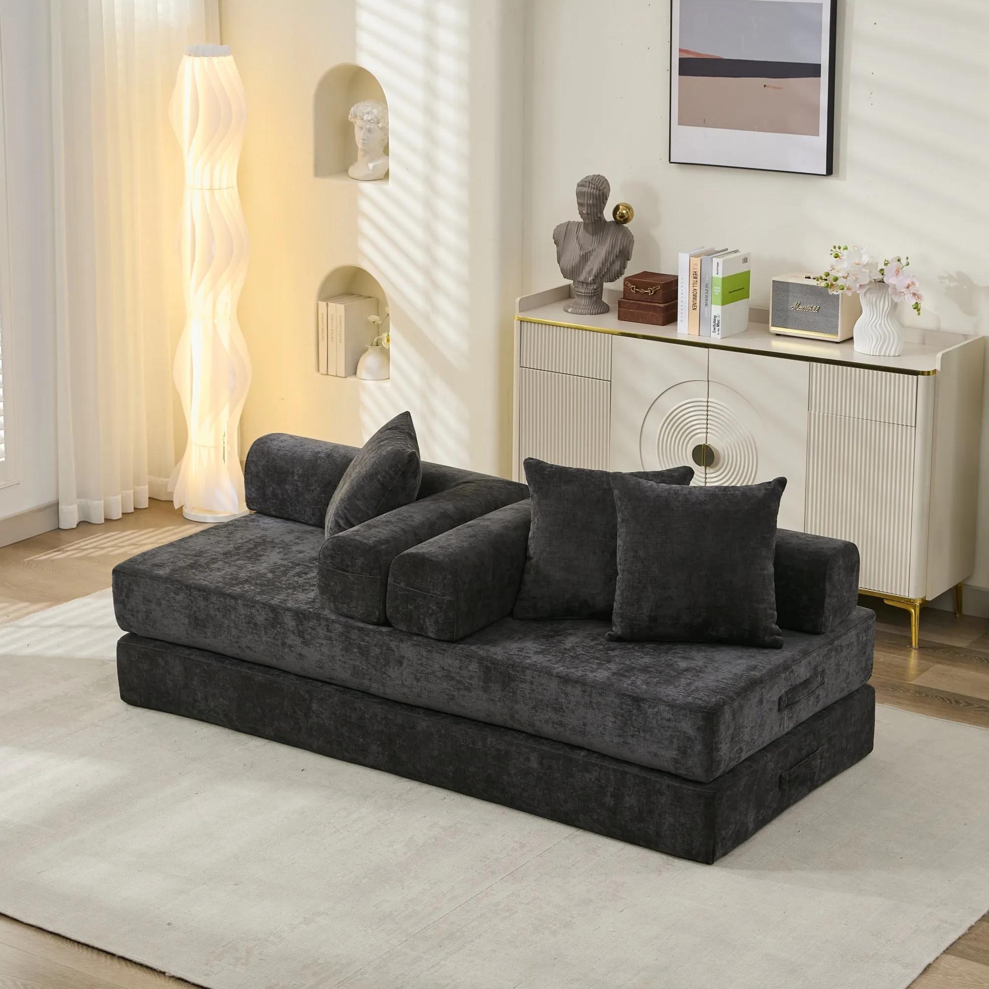 Chenille Convertible Folding Mattress Couch, Comfy Floor Sofa Bed