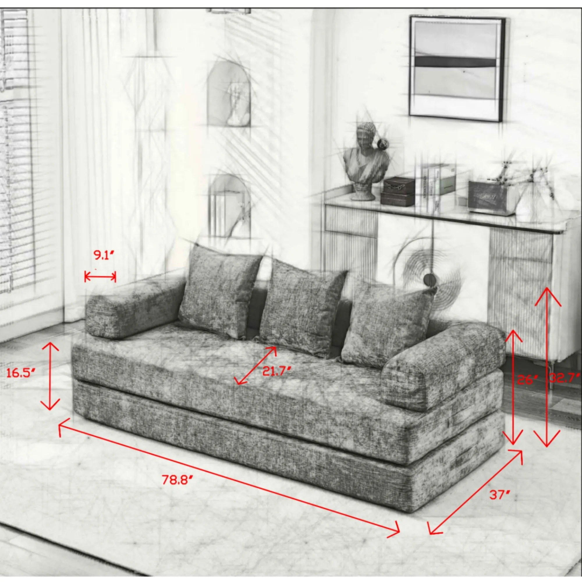 Chenille Convertible Folding Mattress Couch, Comfy Floor Sofa Bed