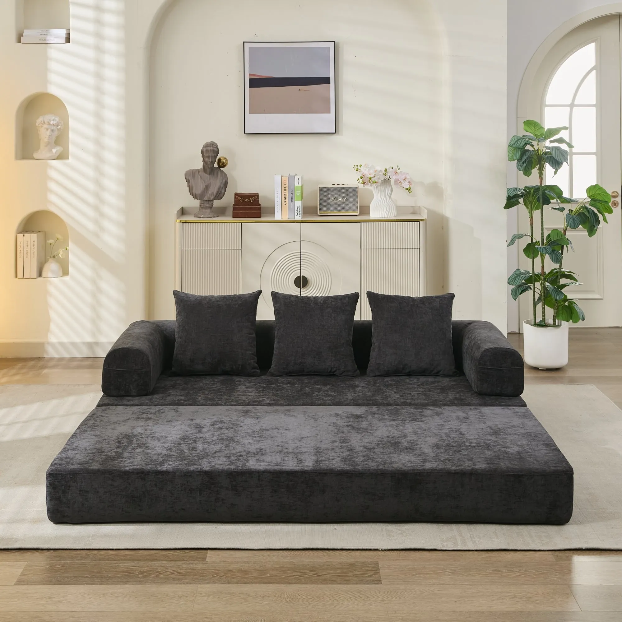 Chenille Convertible Folding Mattress Couch, Comfy Floor Sofa Bed