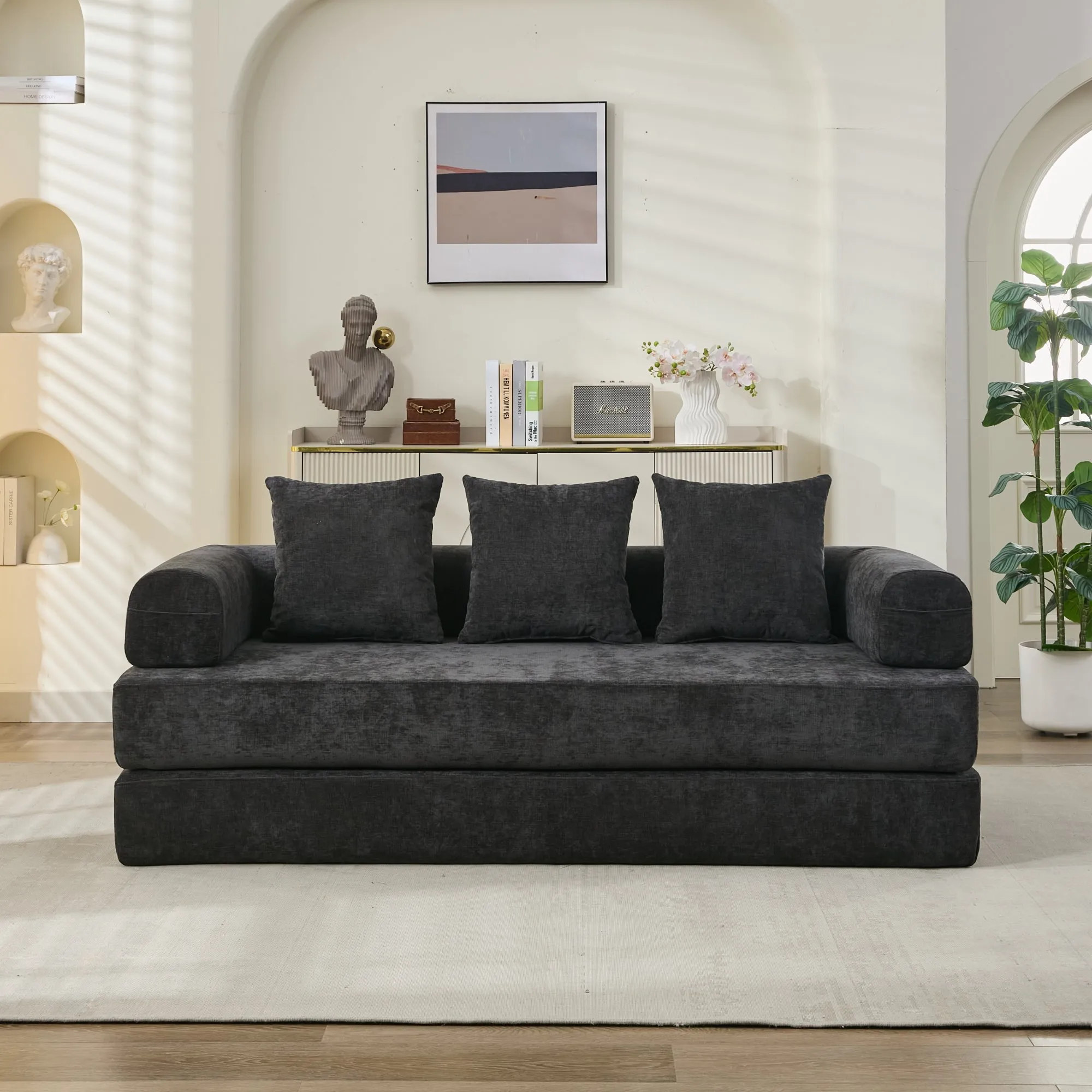 Chenille Convertible Folding Mattress Couch, Comfy Floor Sofa Bed
