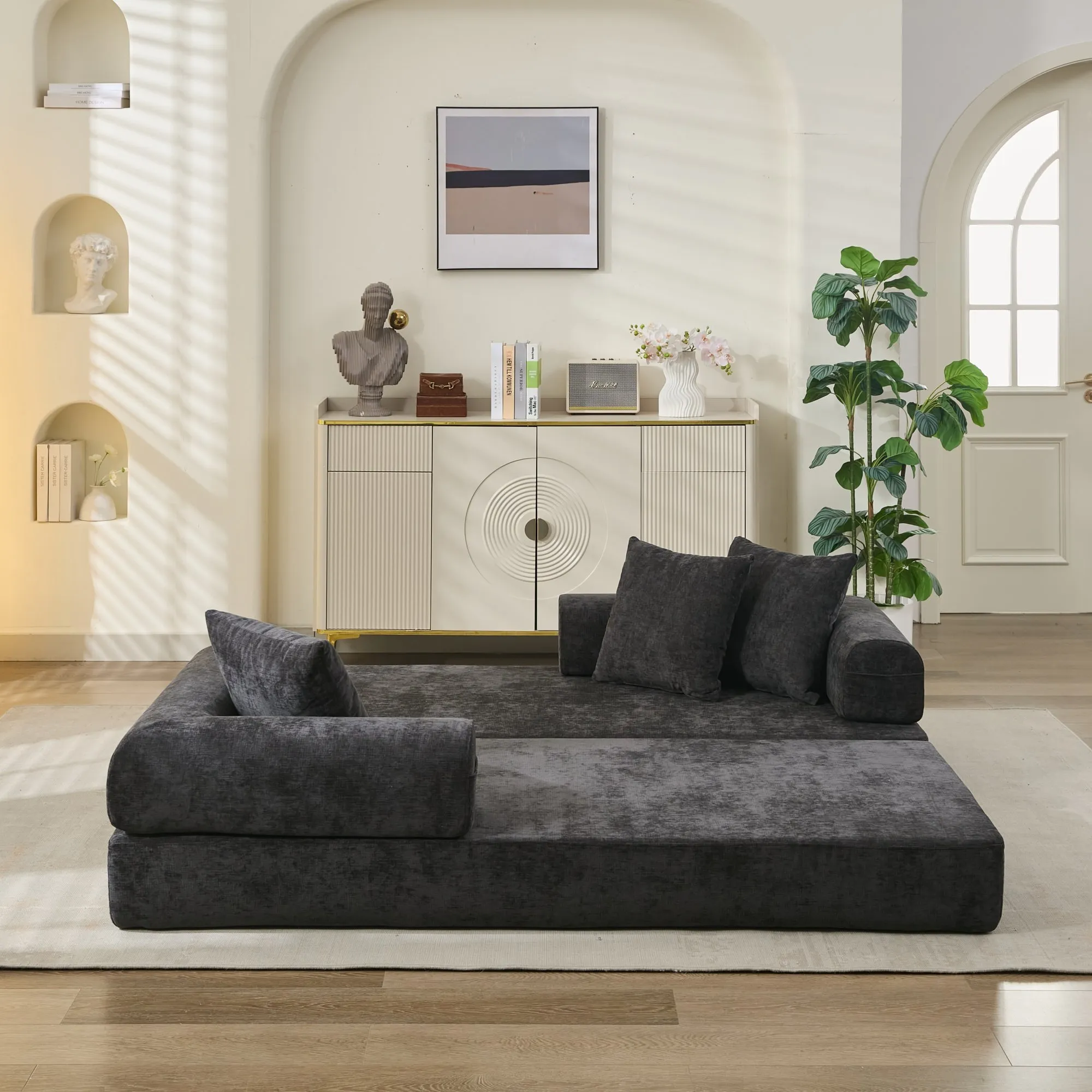 Chenille Convertible Folding Mattress Couch, Comfy Floor Sofa Bed