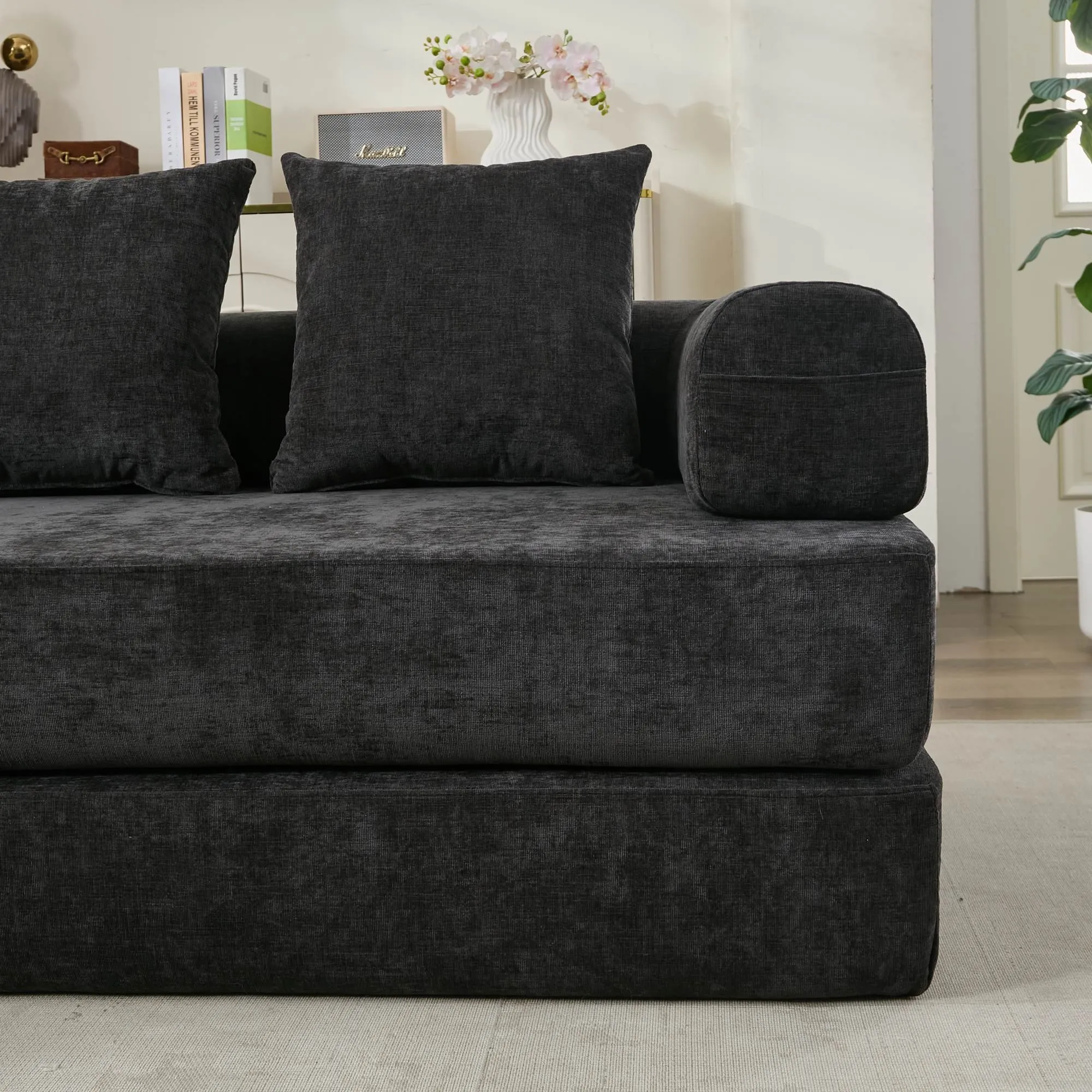Chenille Convertible Folding Mattress Couch, Comfy Floor Sofa Bed