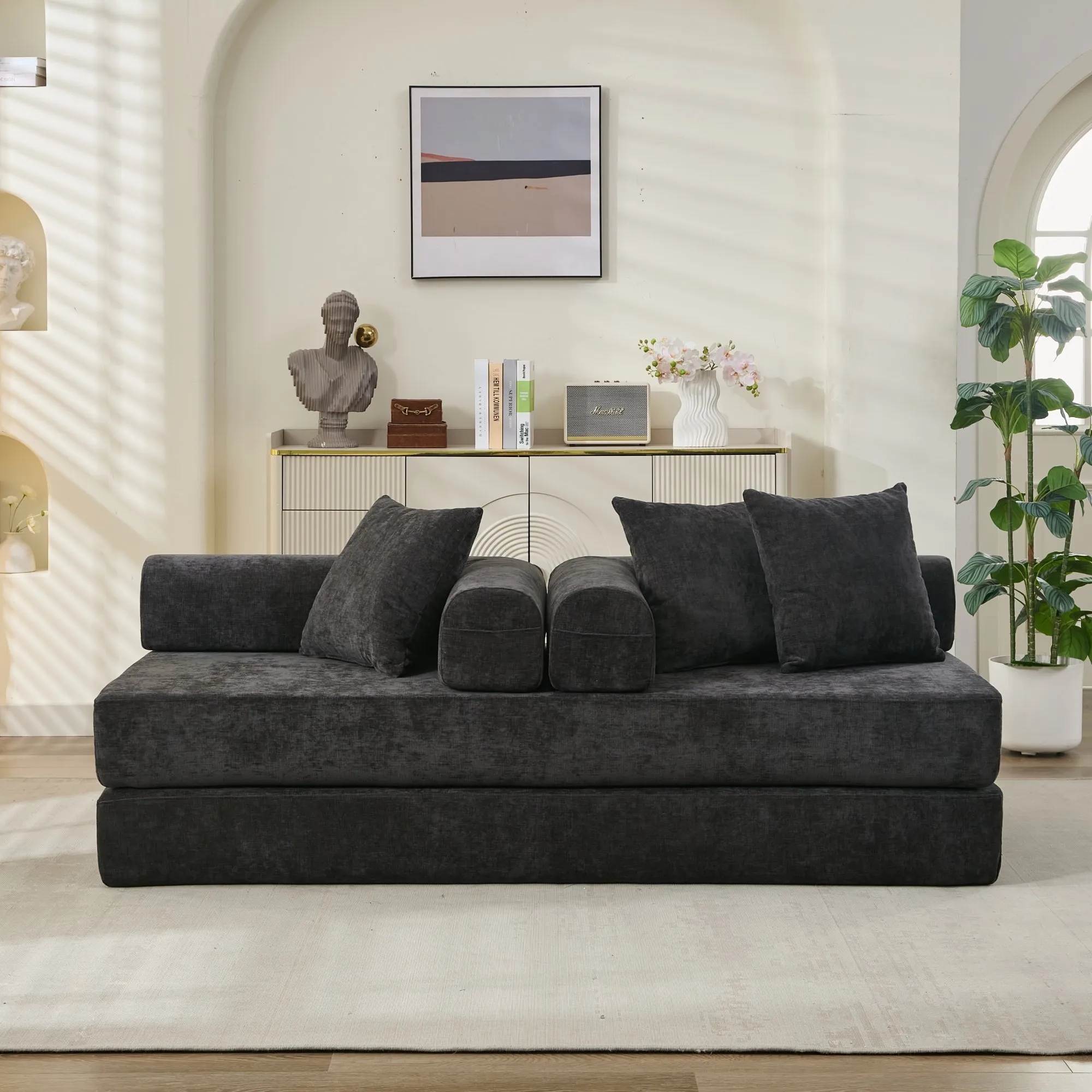 Chenille Convertible Folding Mattress Couch, Comfy Floor Sofa Bed