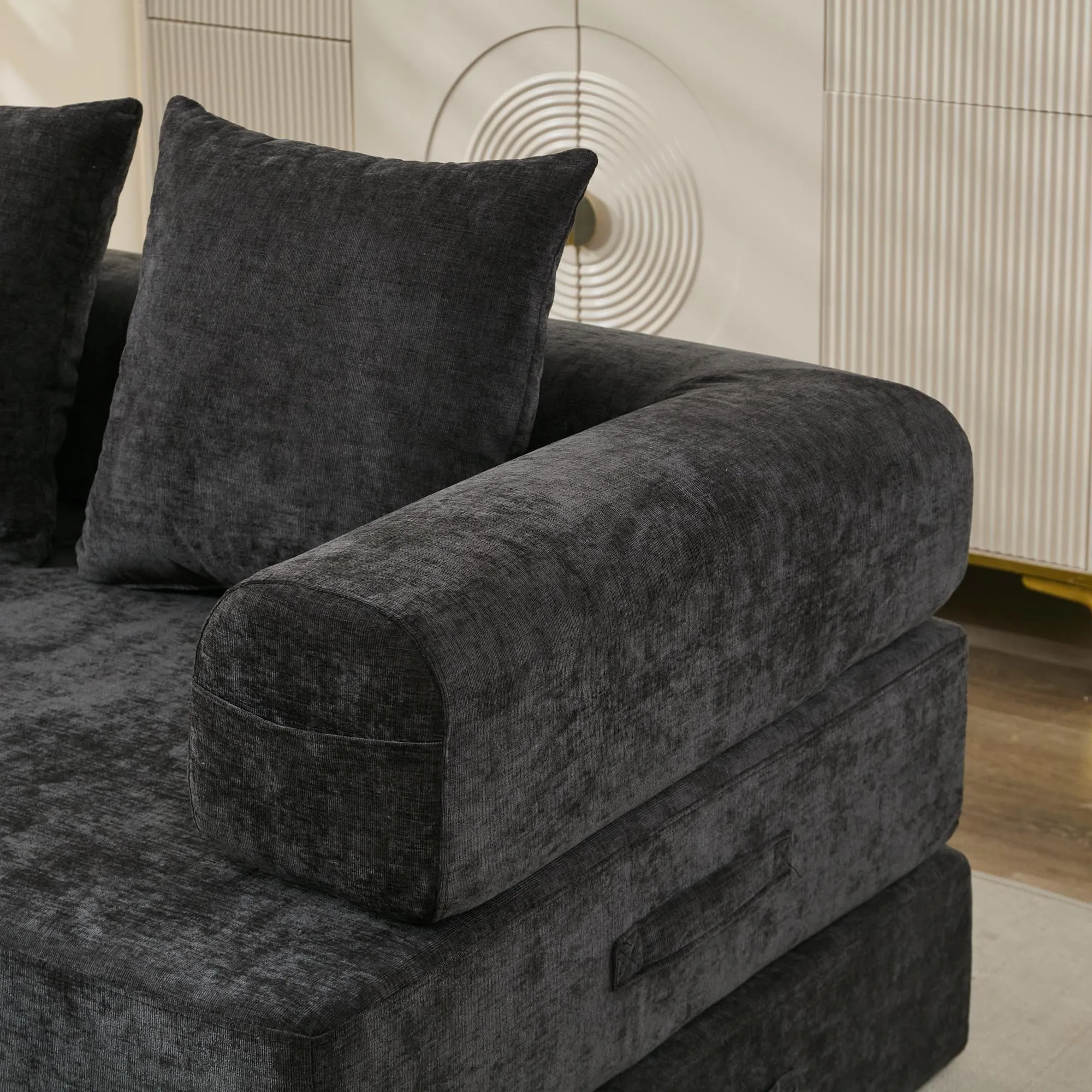 Chenille Convertible Folding Mattress Couch, Comfy Floor Sofa Bed