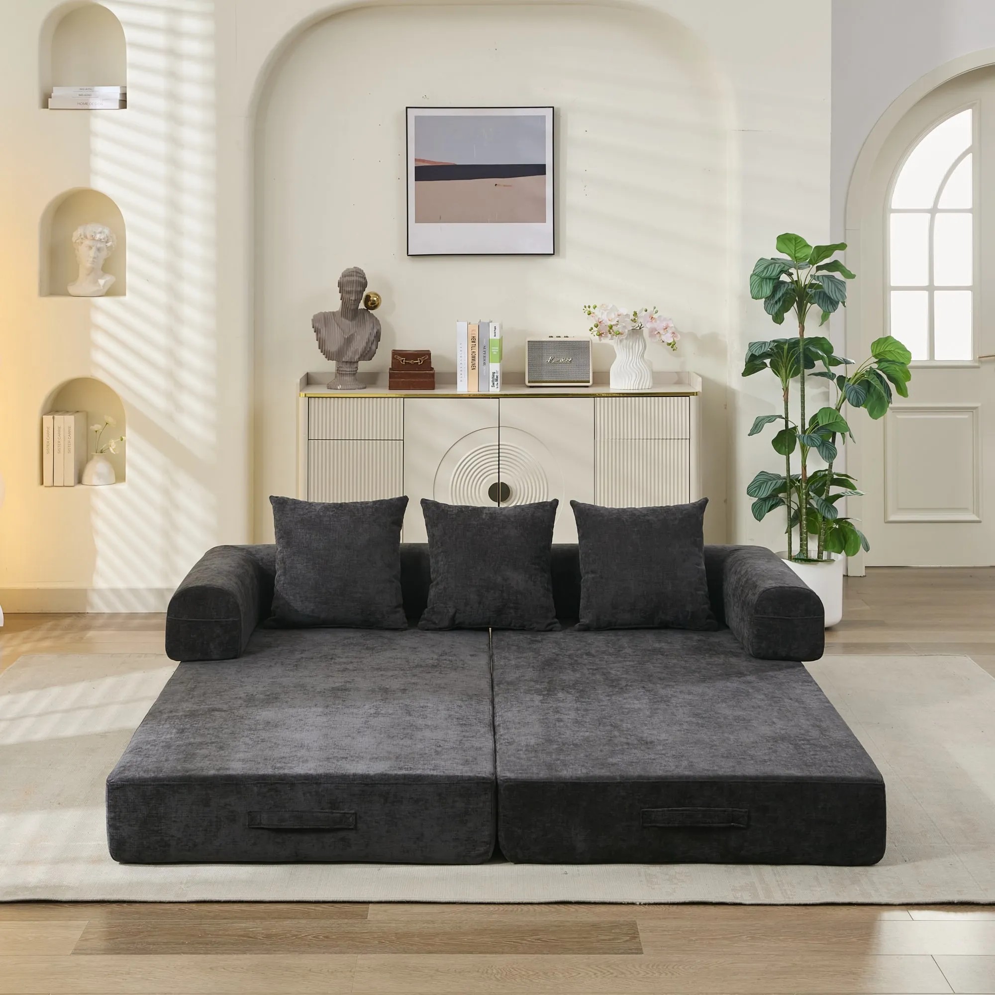 Chenille Convertible Folding Mattress Couch, Comfy Floor Sofa Bed