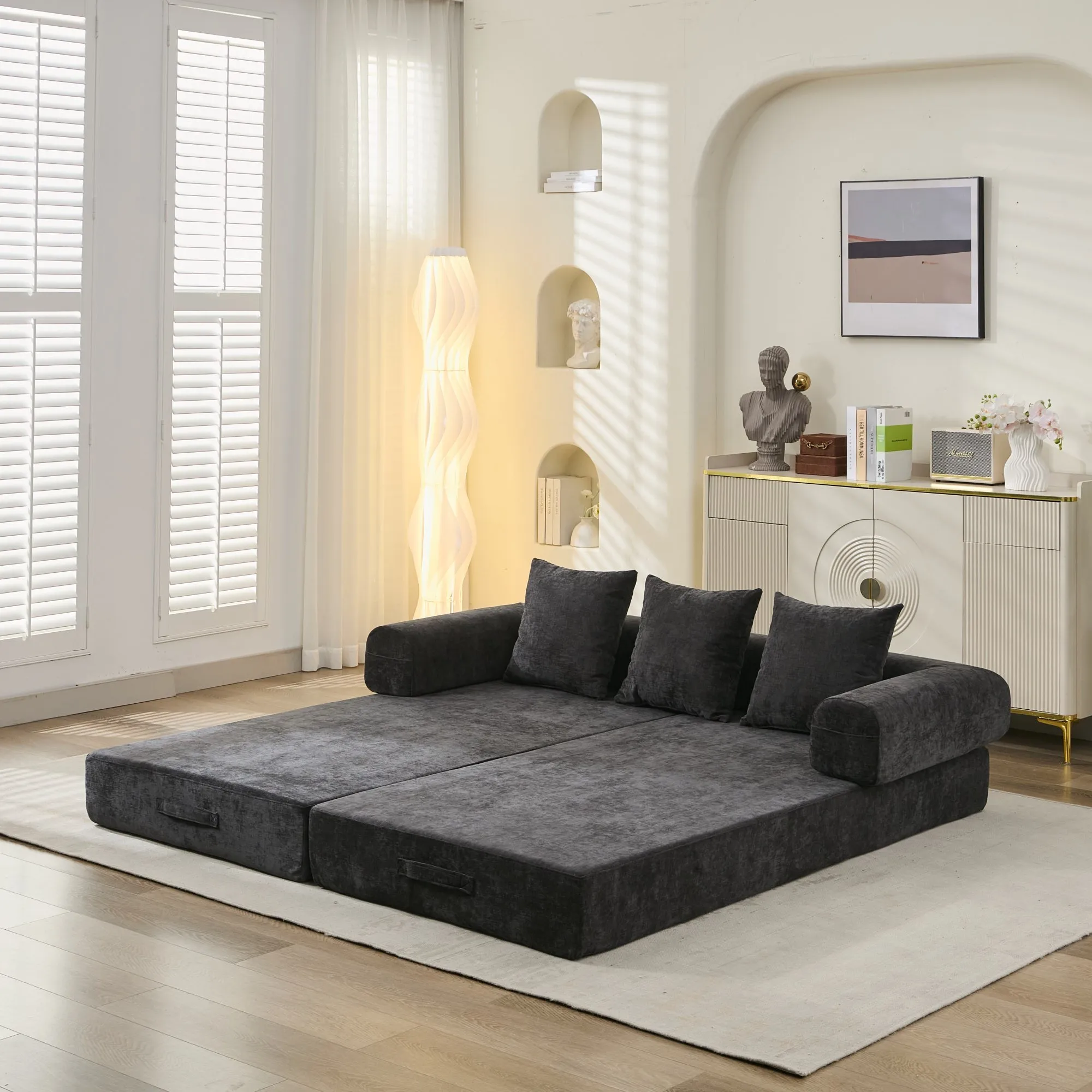 Chenille Convertible Folding Mattress Couch, Comfy Floor Sofa Bed