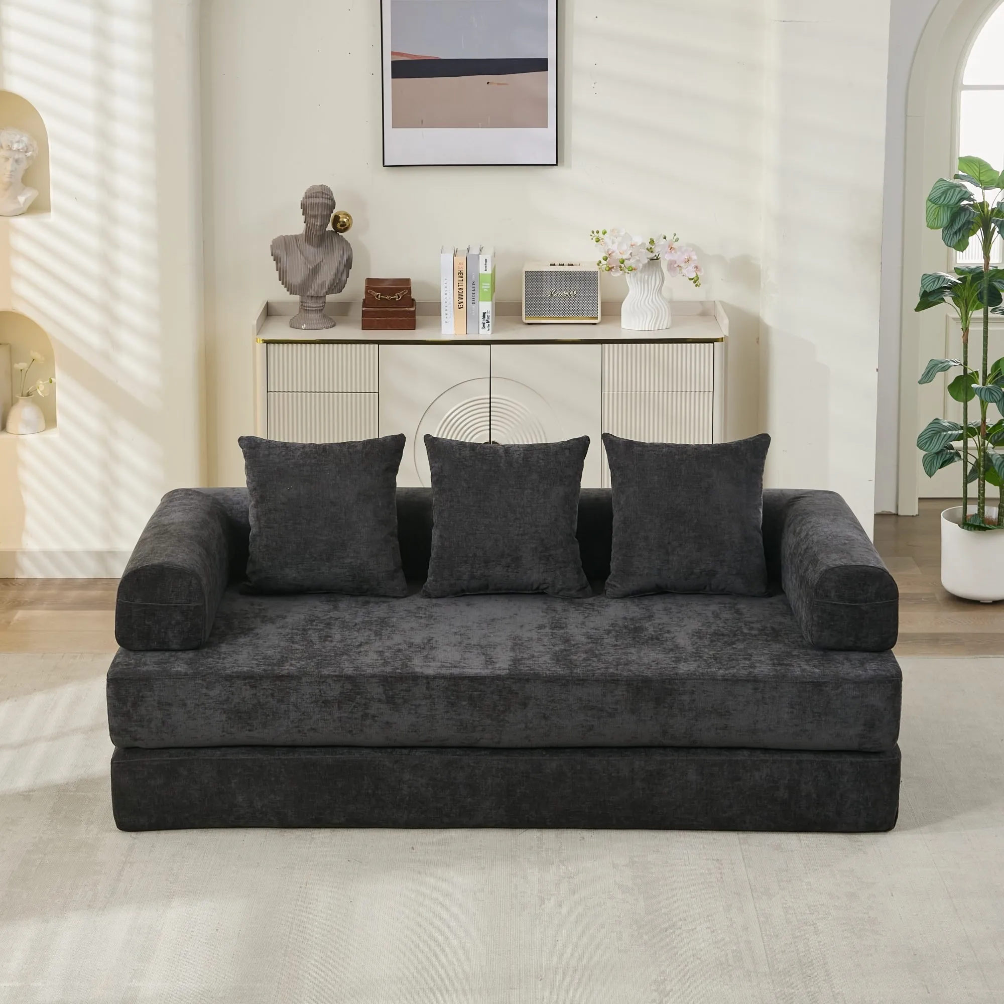 Chenille Convertible Folding Mattress Couch, Comfy Floor Sofa Bed